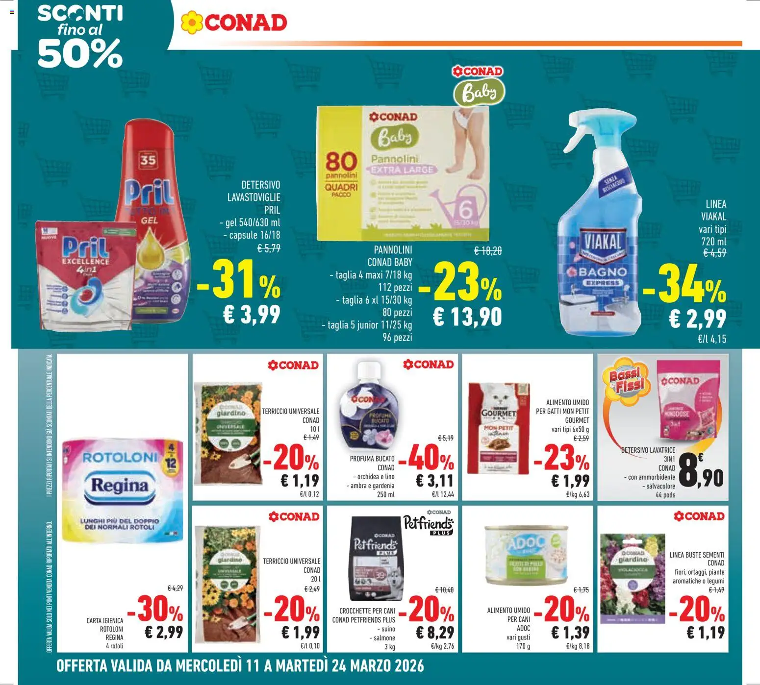 Volantino Conad del 11.03.2026 | Pagina: 26 | Prodotti: Carta igienica, Ammorbidente, Suino, Terriccio