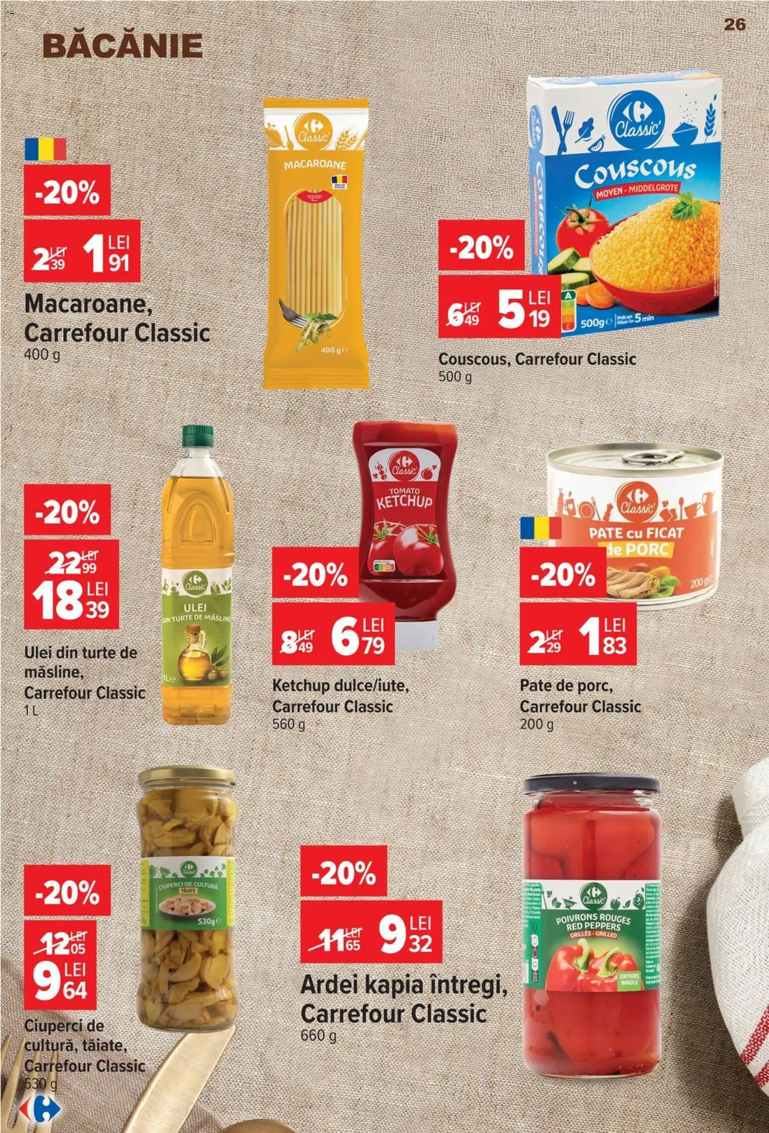 Noul catalog Carrefour – valabil de la 14.10.2026 | Pagină: 26 | Produse: Carrefour Classic, Pate, Măsline, Ketchup