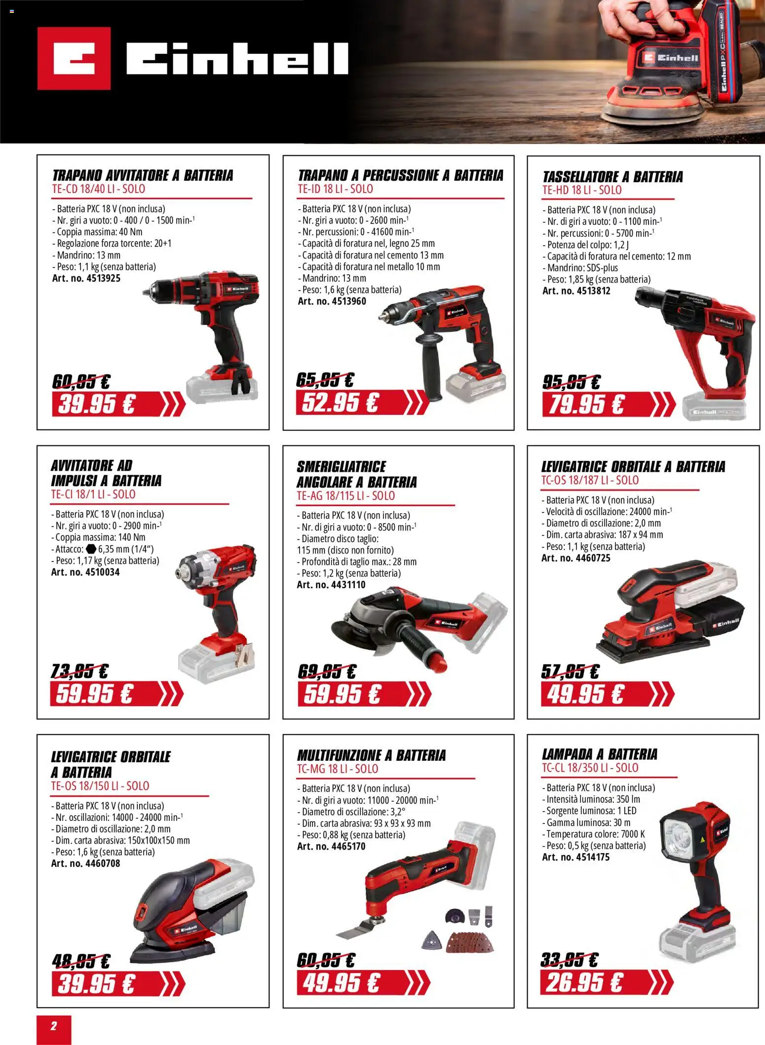 Volantino Einhell del 01.06.2026 | Pagina: 2 | Prodotti: Avvitatore, Trapano, Smerigliatrice, Batteria