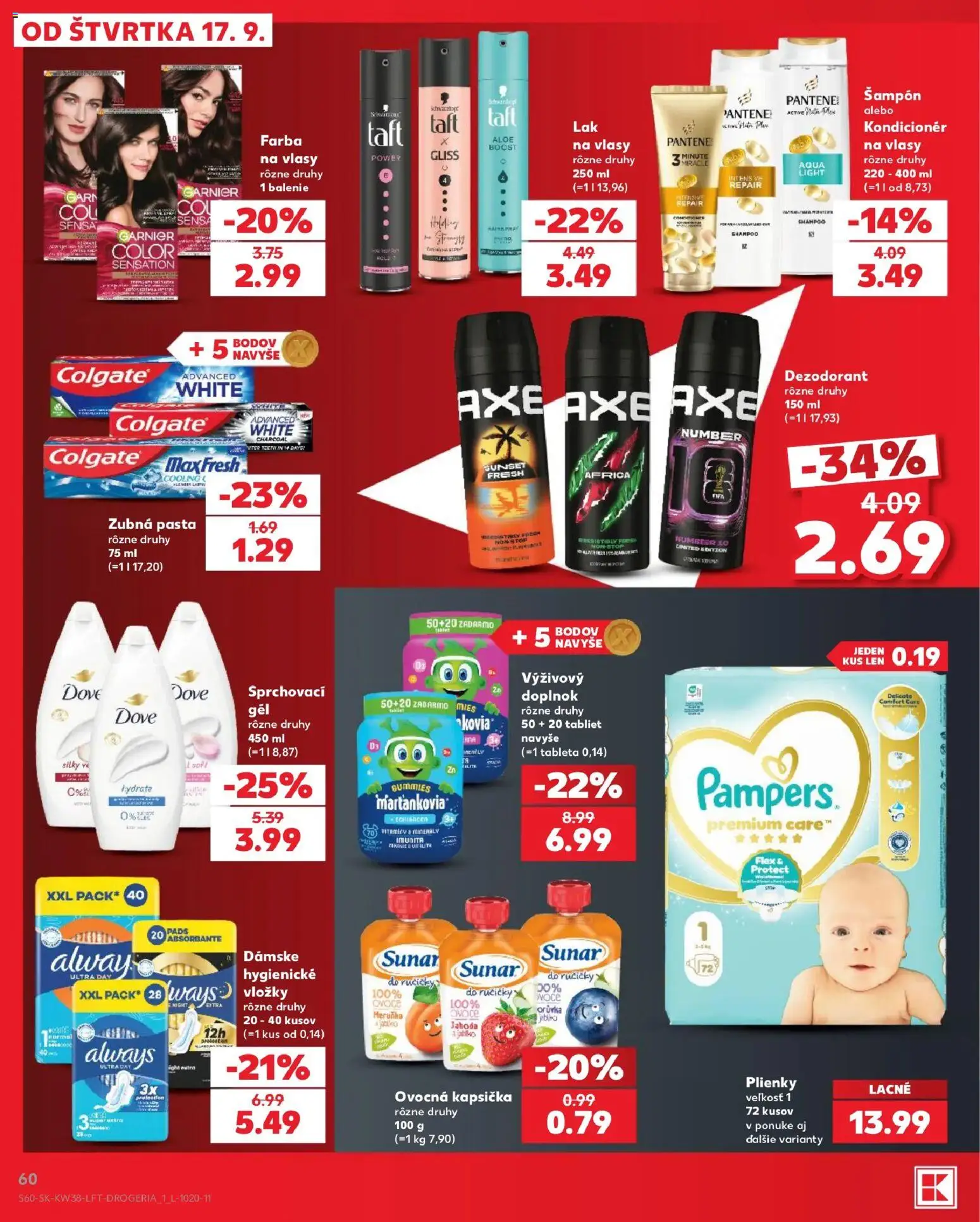 Nové Kaufland akcie – leták je platný od 17.09.2026 | Strana: 60 | Produkty: Tablet, Kondicionér, Dezodorant, Zubná pasta