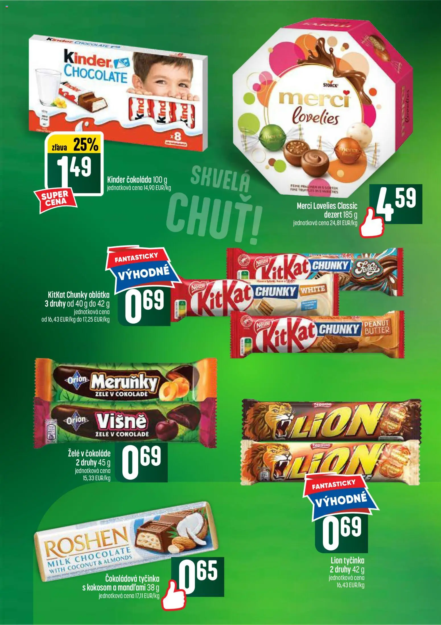 Nové COOP Jednota akcie – leták je platný od 02.07.2026 | Strana: 34 | Produkty: Merci, Kinder, Čokoláda, Višne