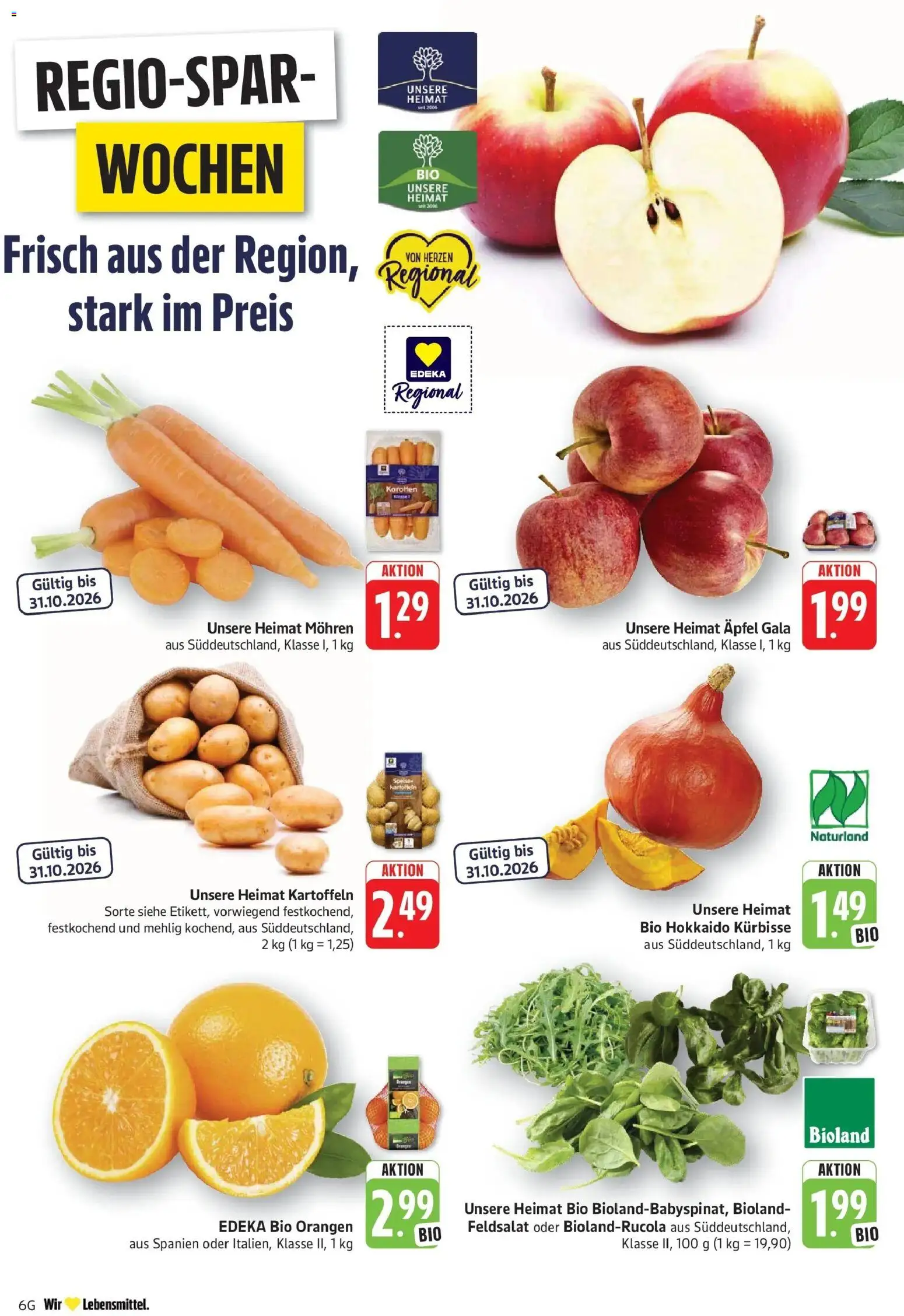 E center Prospekt Eislingen (ab 26.10.2026) zum Blättern | Seite: 6 | Produkte: Äpfel, Orangen, Mohren, Kartoffeln