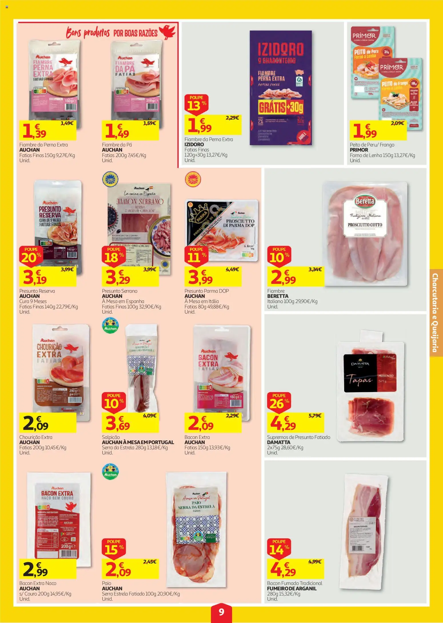 Auchan folheto │ válido de 08/10/2026 | Página: 9 | Produtos: Presunto Serrano, Peito de peru, Peru, Salpicão