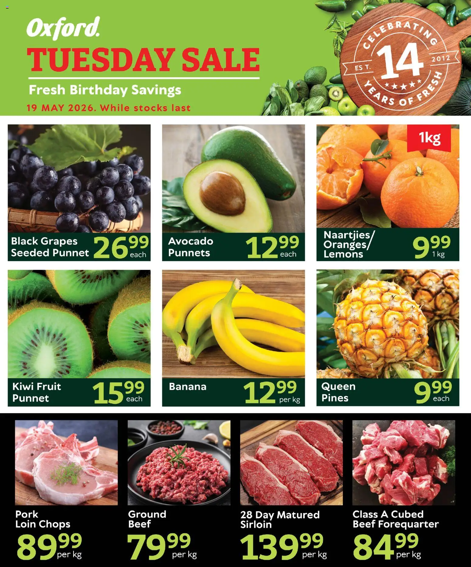 New Oxford Freshmarket catalogue – valid from 19.05.2026 | Page: 1 | Products: Oranges, Beef, Kiwi, Fruit