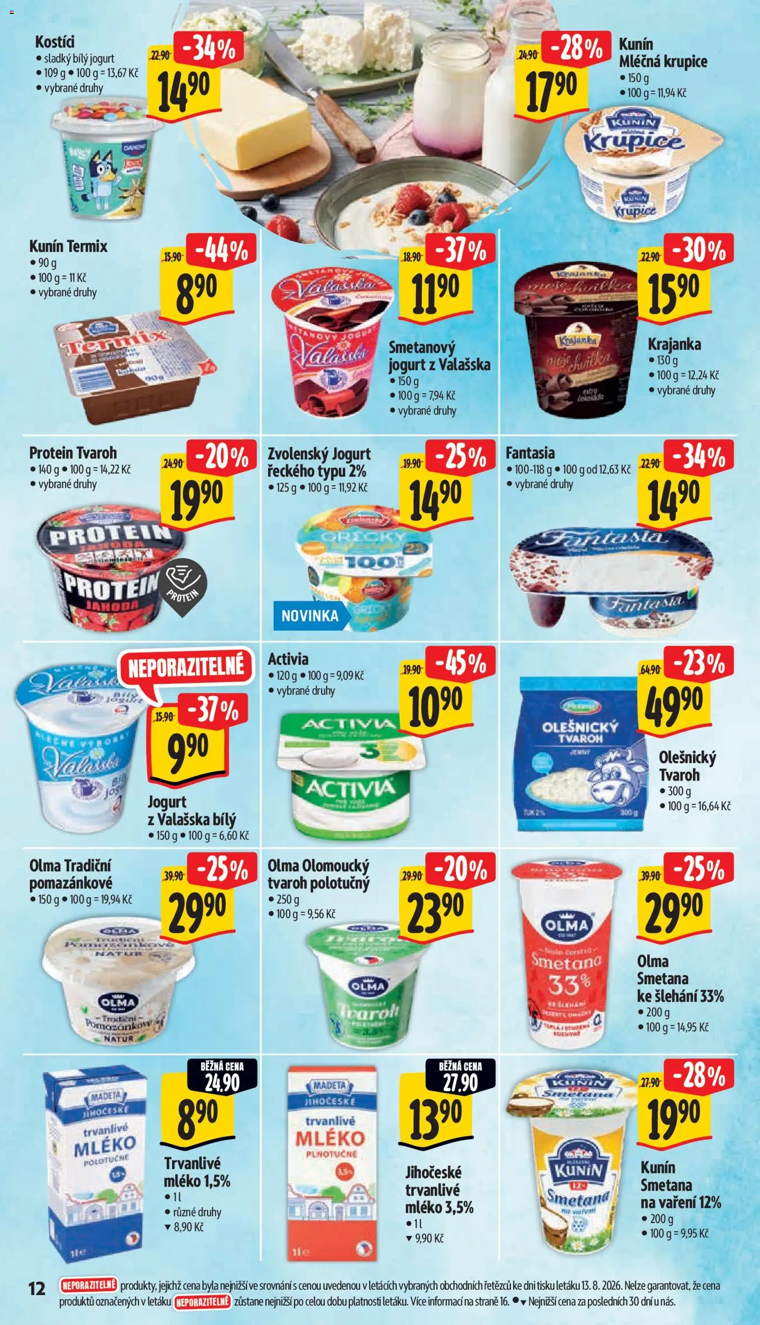 Albert leták - Supermarket od 19.08.2026 | Strana: 22 | Produkty: Smetanový jogurt, Plnotučné mléko, Semolina, Polotučný tvaroh