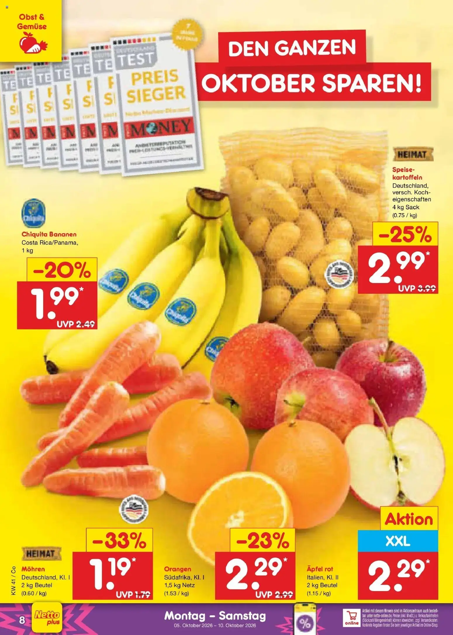 Netto Marken-Discount Prospekt Leipzig – gültig ab 05.10.2026 | Seite: 8 | Produkte: Äpfel, Bananen, Orangen, Kartoffeln