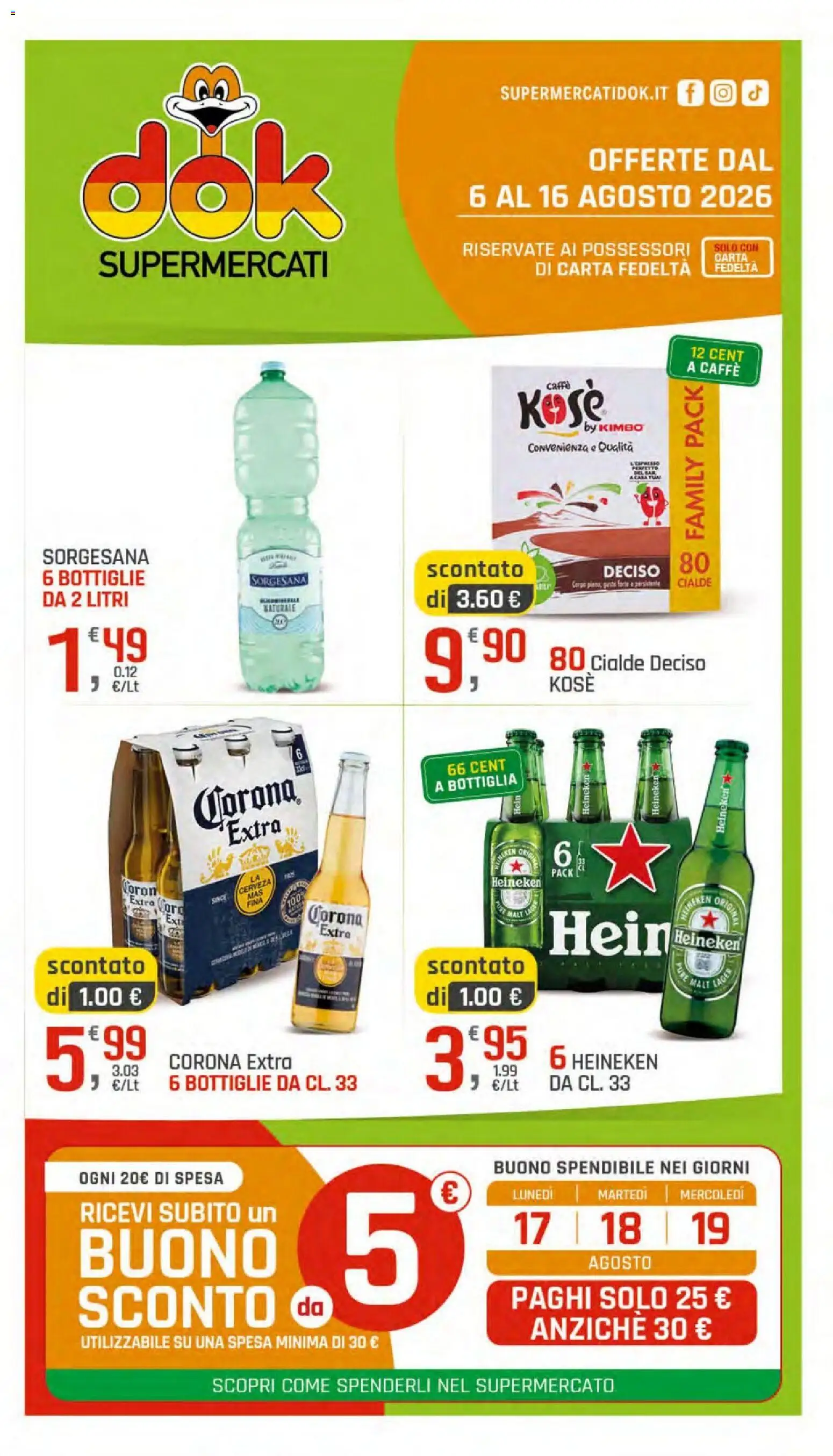 Volantino DOK del 06/08/2026 | Pagina: 1 | Prodotti: Caffè, Heineken, Bottiglia