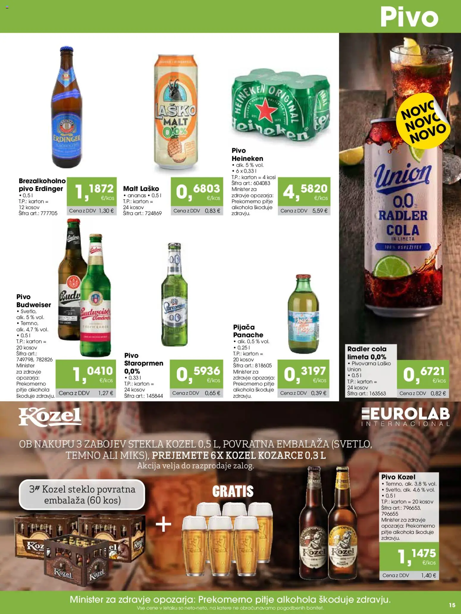 Novi Tuš katalog ponudbe – veljaven od 07.04.2026 | Stran: 15 | Izdelki: Limeta, Falafel, Kos, Radler