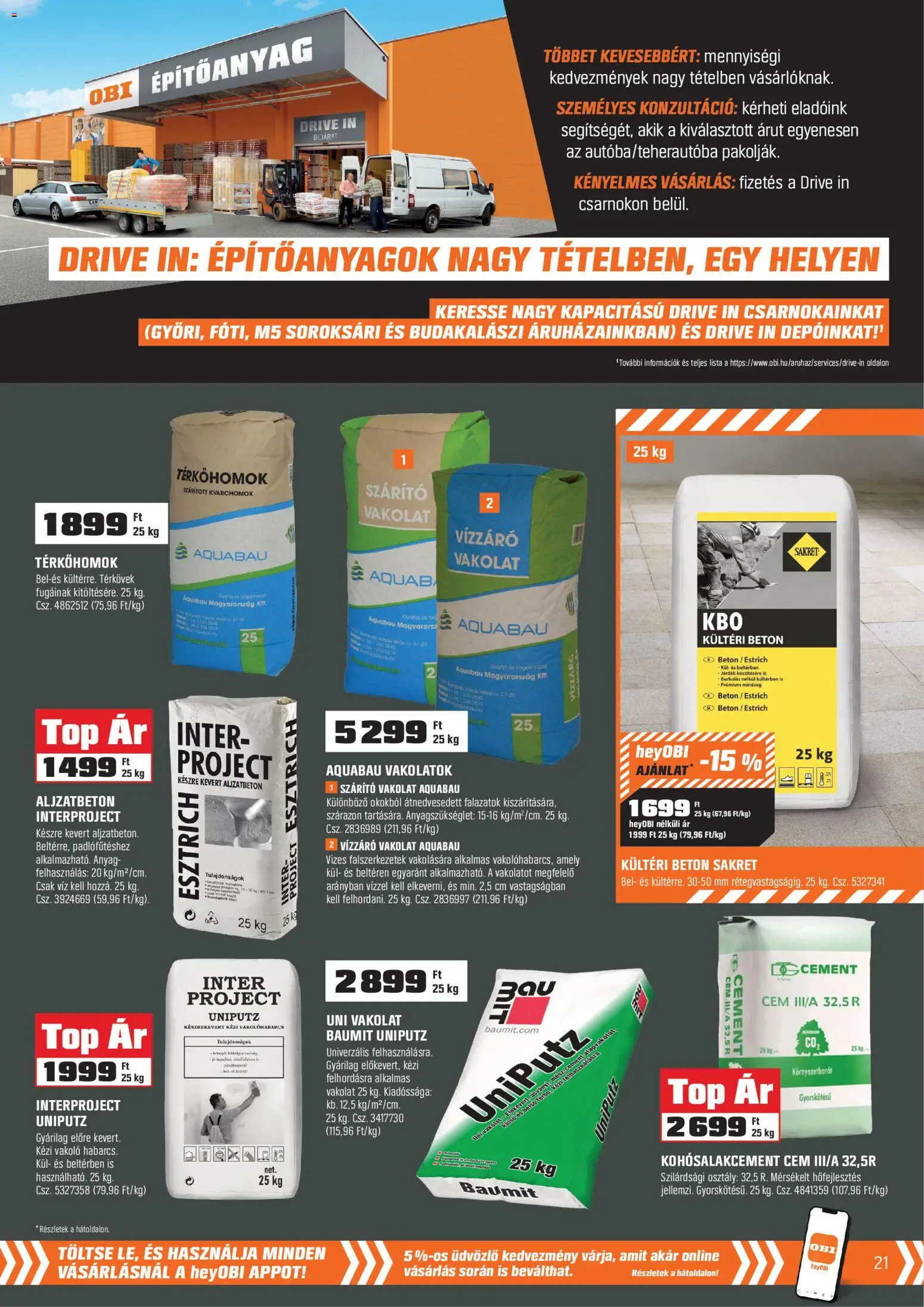 OBI akciós ujság - amely érvényes a következő dátumtól: 03.03.2026 | Oldal: 21 | Termékek: Cement, Beton, Szárító
