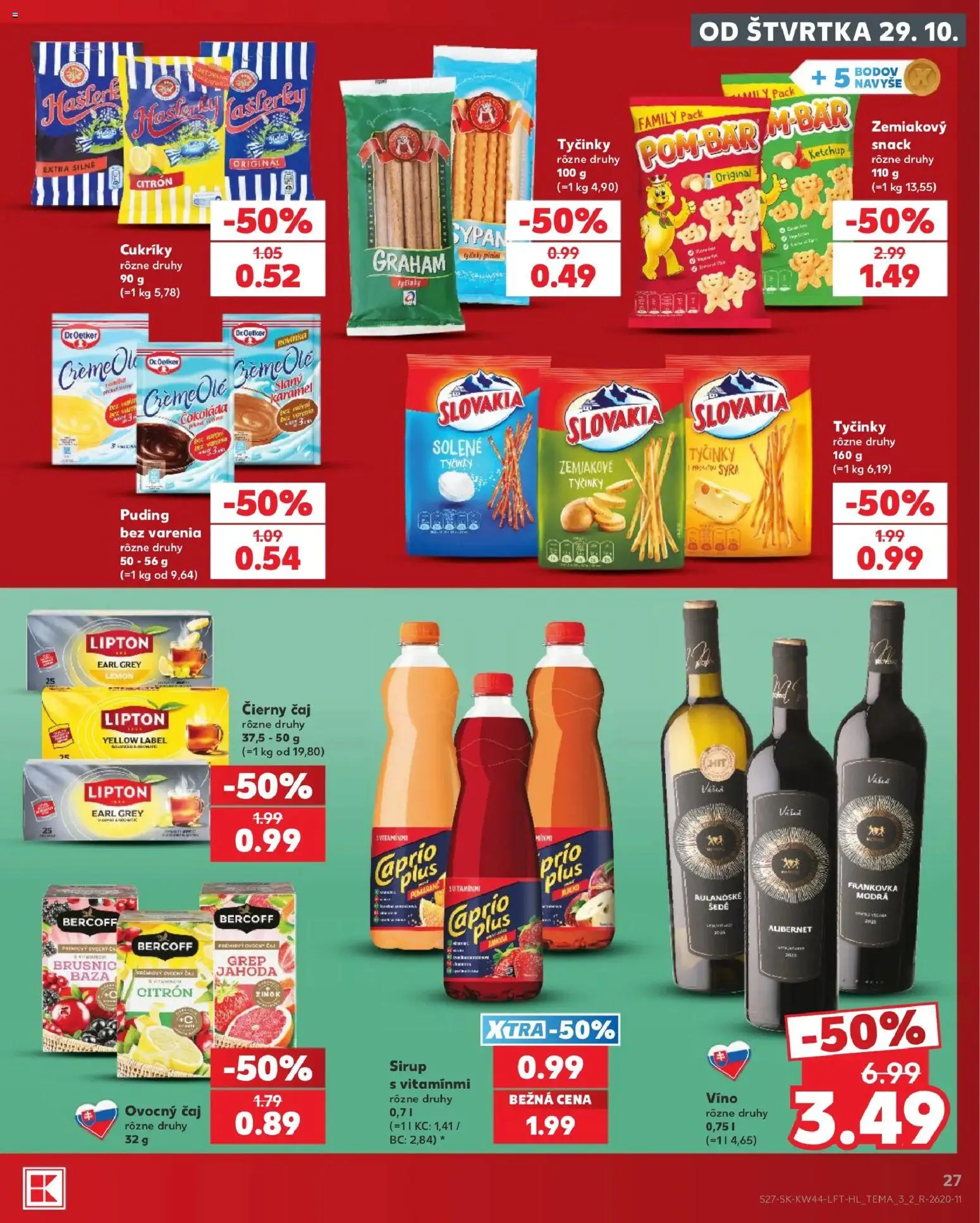 Nové Kaufland akcie – leták je platný od 29.10.2026 | Strana: 27 | Produkty: Víno, Puding, Čokoláda, Ovocný čaj