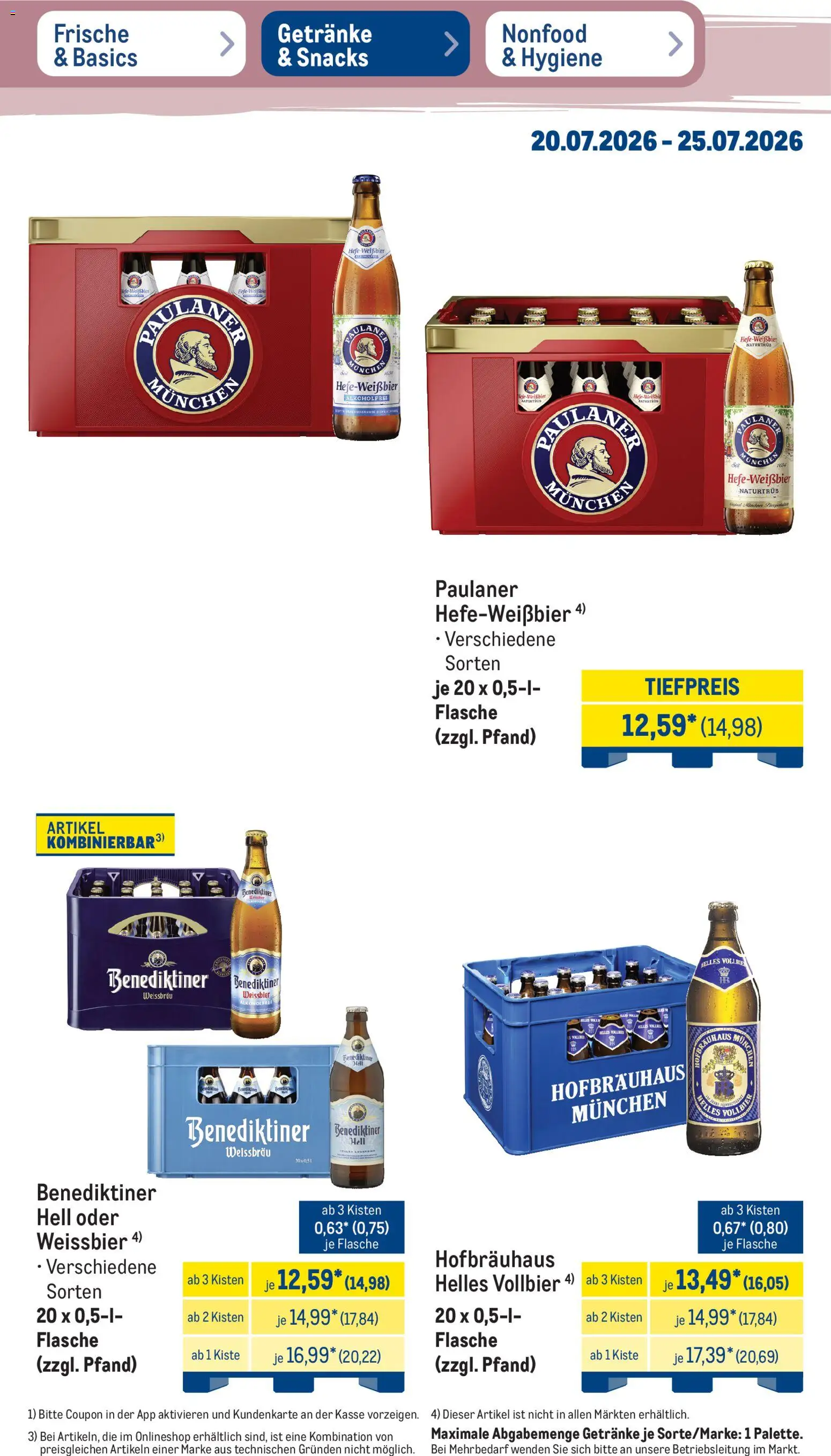 Metro NonFood-Angebote – gültig ab 20.07.2026 | Seite: 21 | Produkte: Weißbier, Benediktiner hell, Hefe weissbier, Paulaner