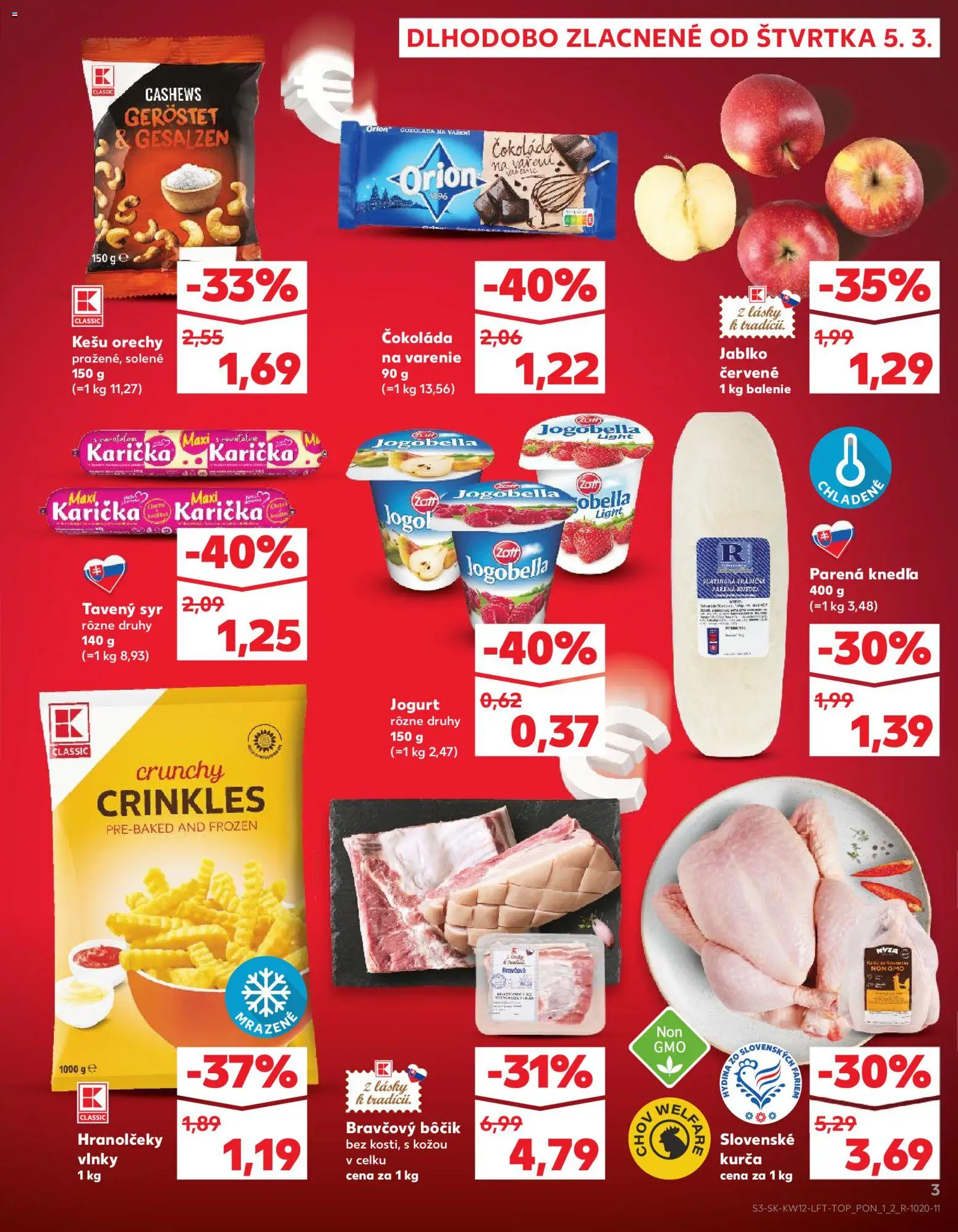 Nové Kaufland akcie – leták je platný od 19.03.2026 | Strana: 3 | Produkty: Apple, Orechy, Kurča, Kešu orechy