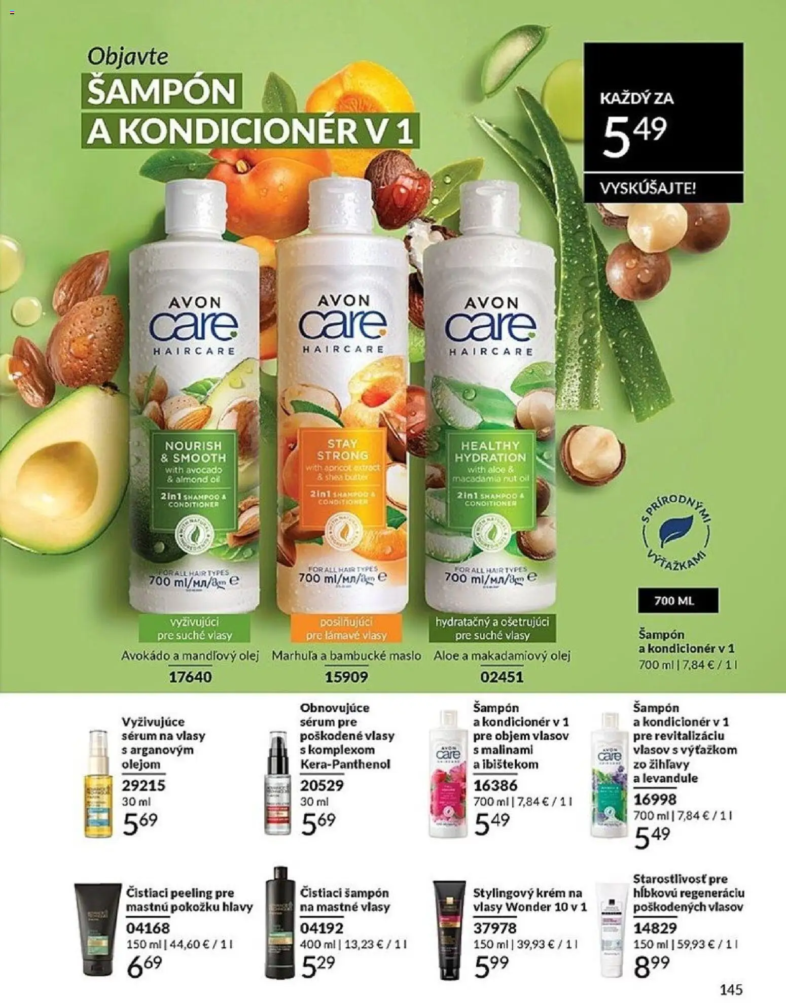 Nové Avon akcie – leták je platný od 01.04.2026 | Strana: 145 | Produkty: Maslo, Šampón, Kondicionér, Avokádo