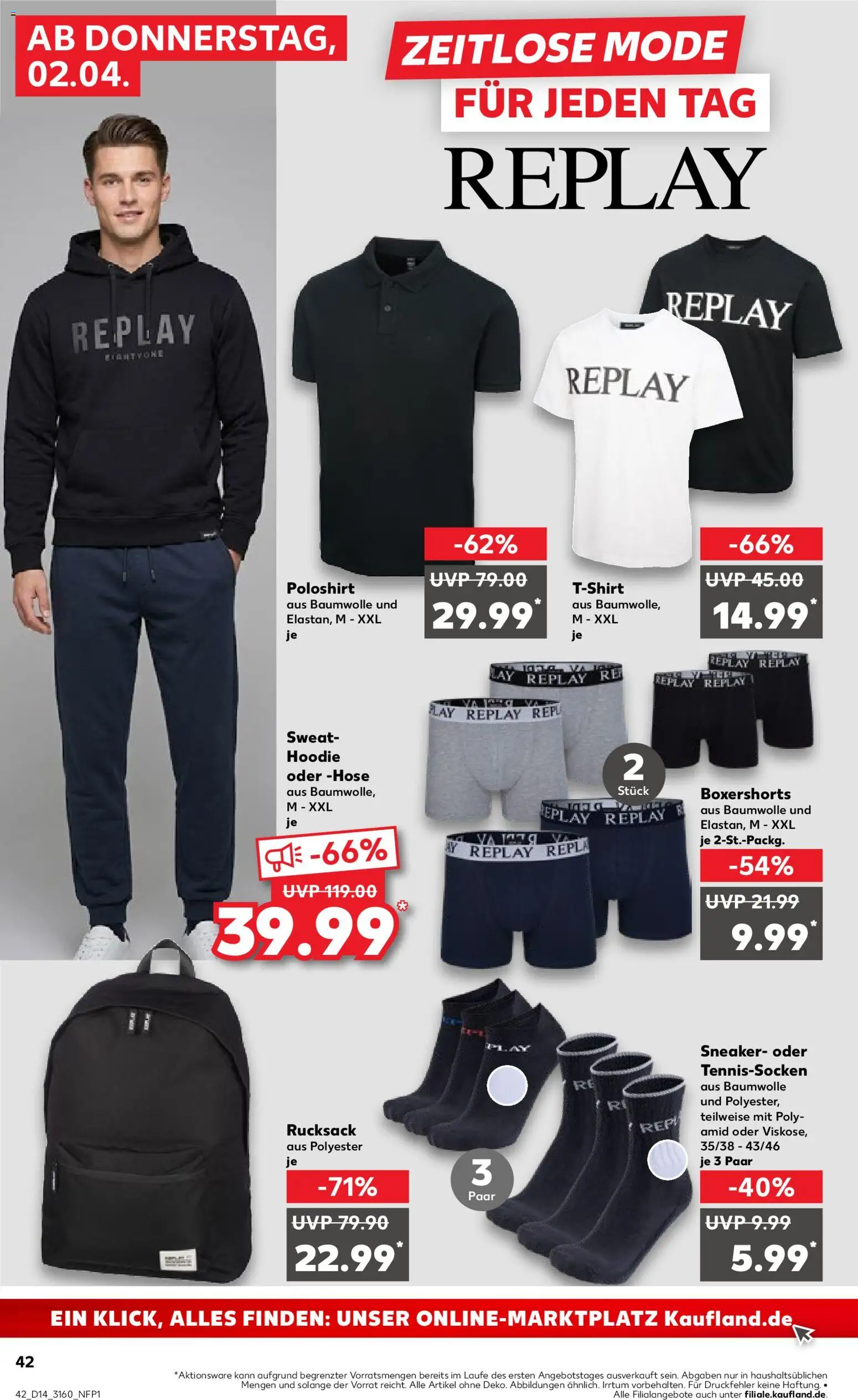Kaufland Prospekt Rostock	 – gültig ab 02.04.2026 | Seite: 42 | Produkte: T-Shirt, Hoodie, Hose, Rucksack