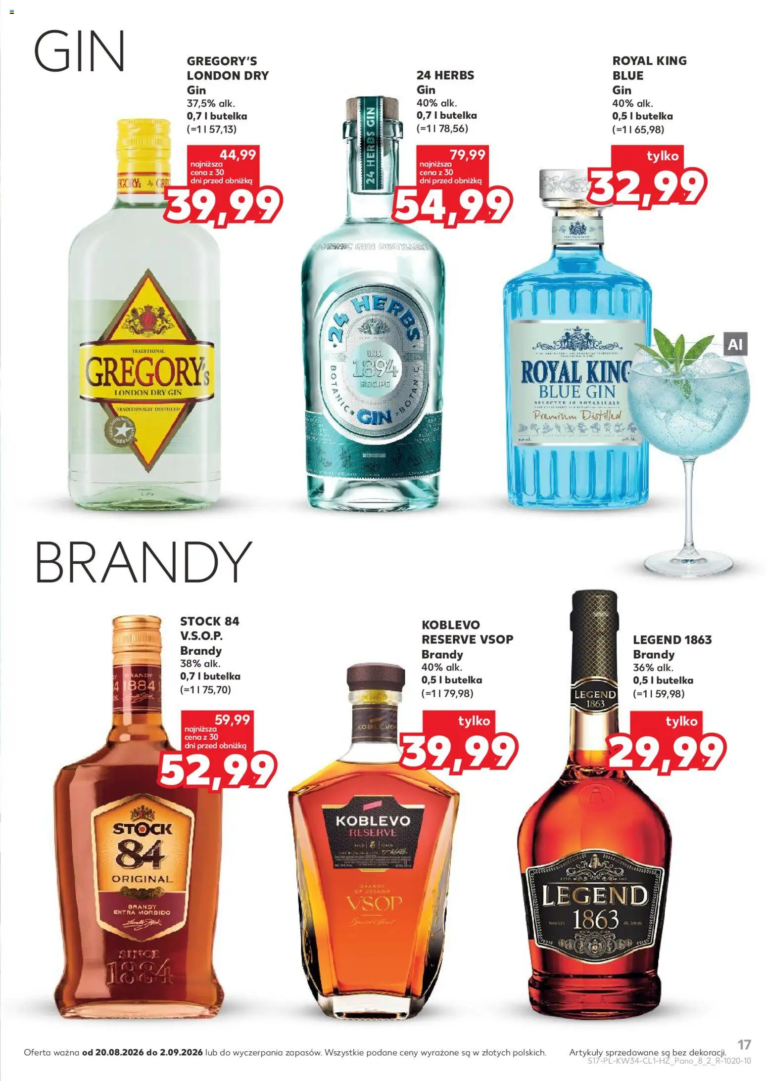 Kaufland Polsko leták - Barek od 20.08.2026 | Strana: 17 | Produkty: Gin, Brandy, London dry gin, Dry gin