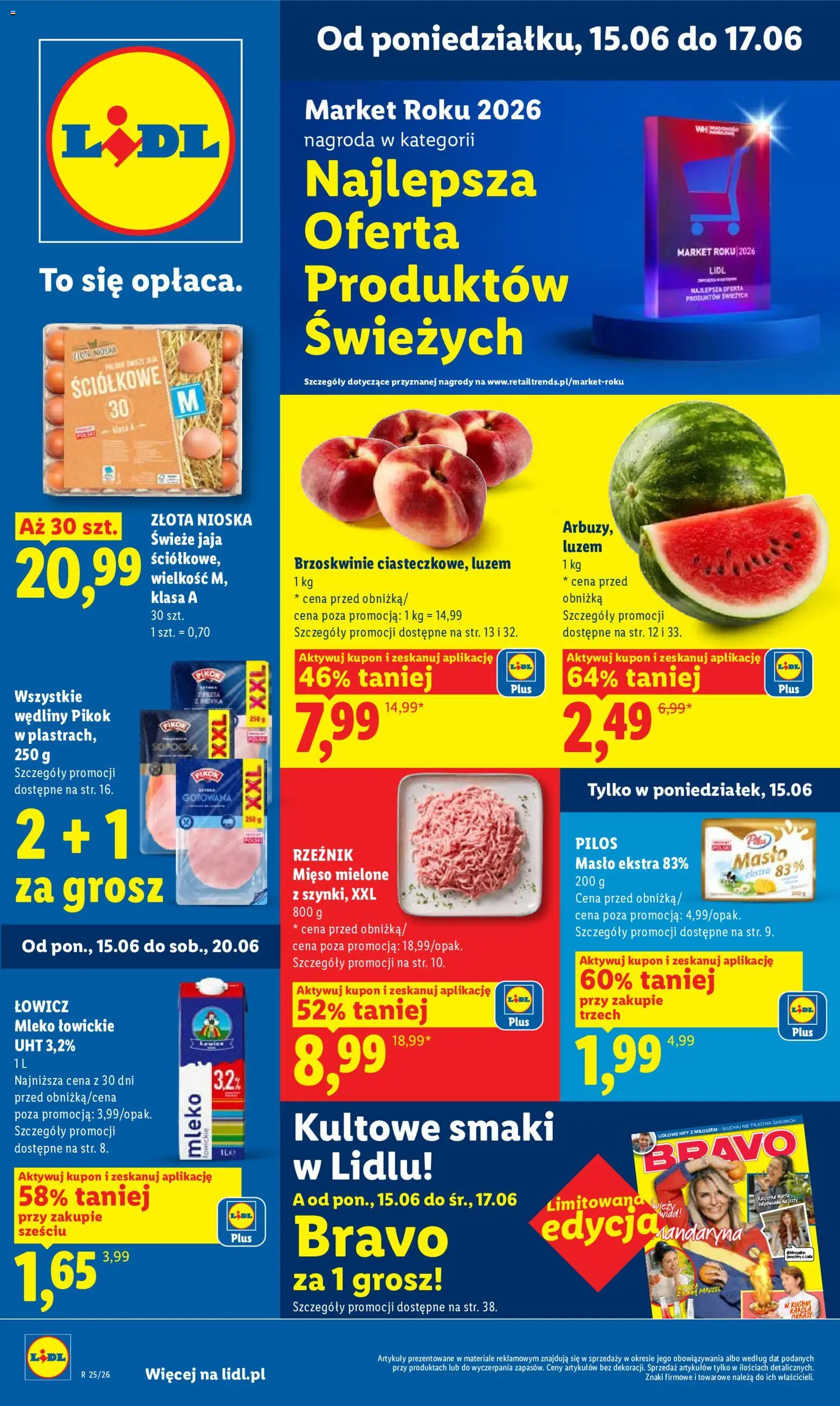 Lidl Polsko leták od 15.06.2026 | Strana: 1 | Produkty: Mléko, Máslo, Pikok