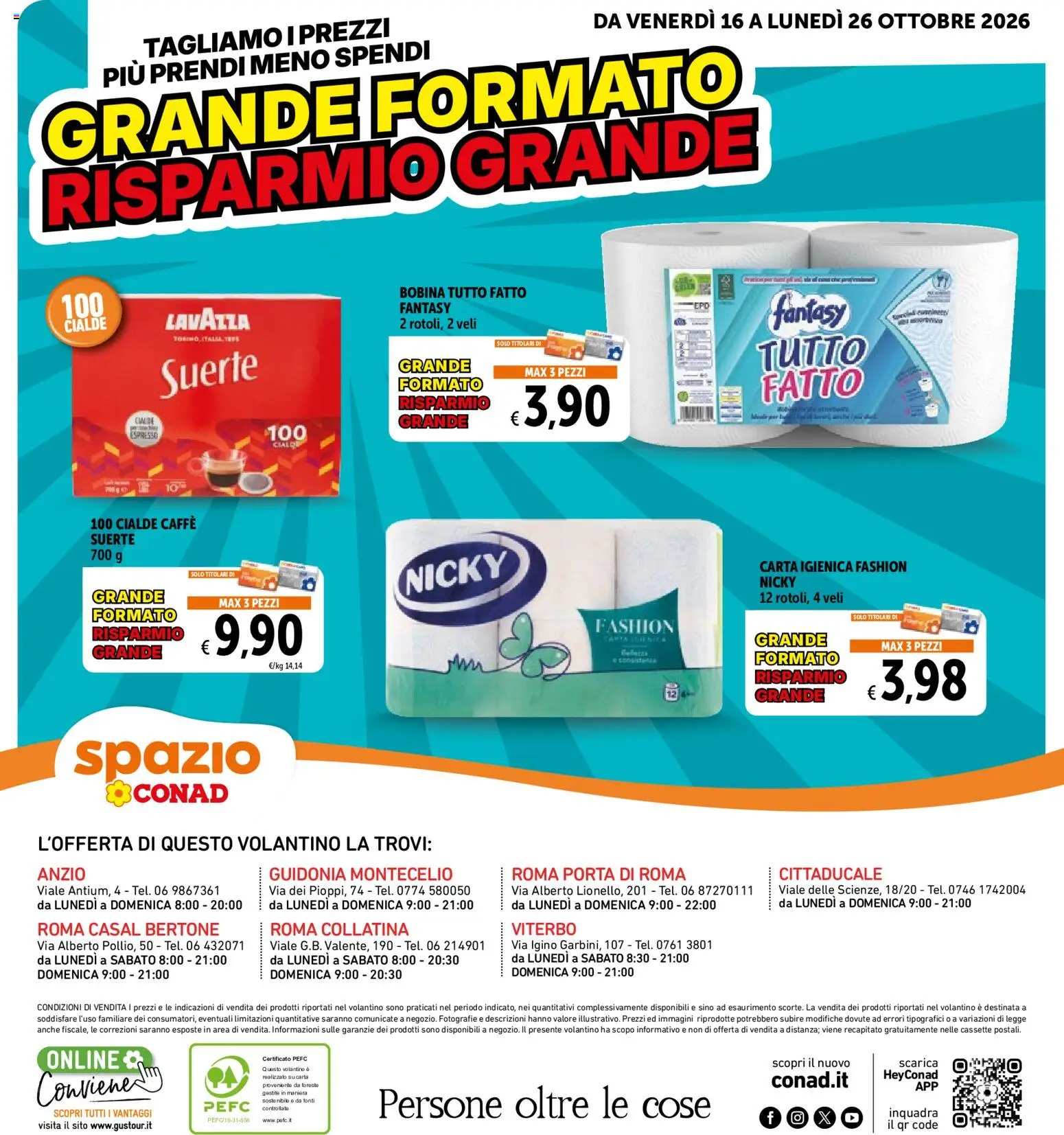 Volantino Spazio Conad del 16/10/2026 | Pagina: 8 | Prodotti: Carta igienica, Caffè, Porta, Lavazza