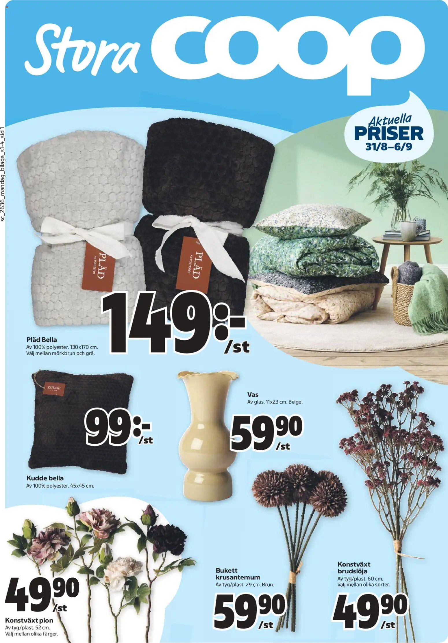 Stora Coop reklamblad aktuell från 31/08/2026 | Sida: 13 | Produkter: Konstväxt, Pläd, Kudde