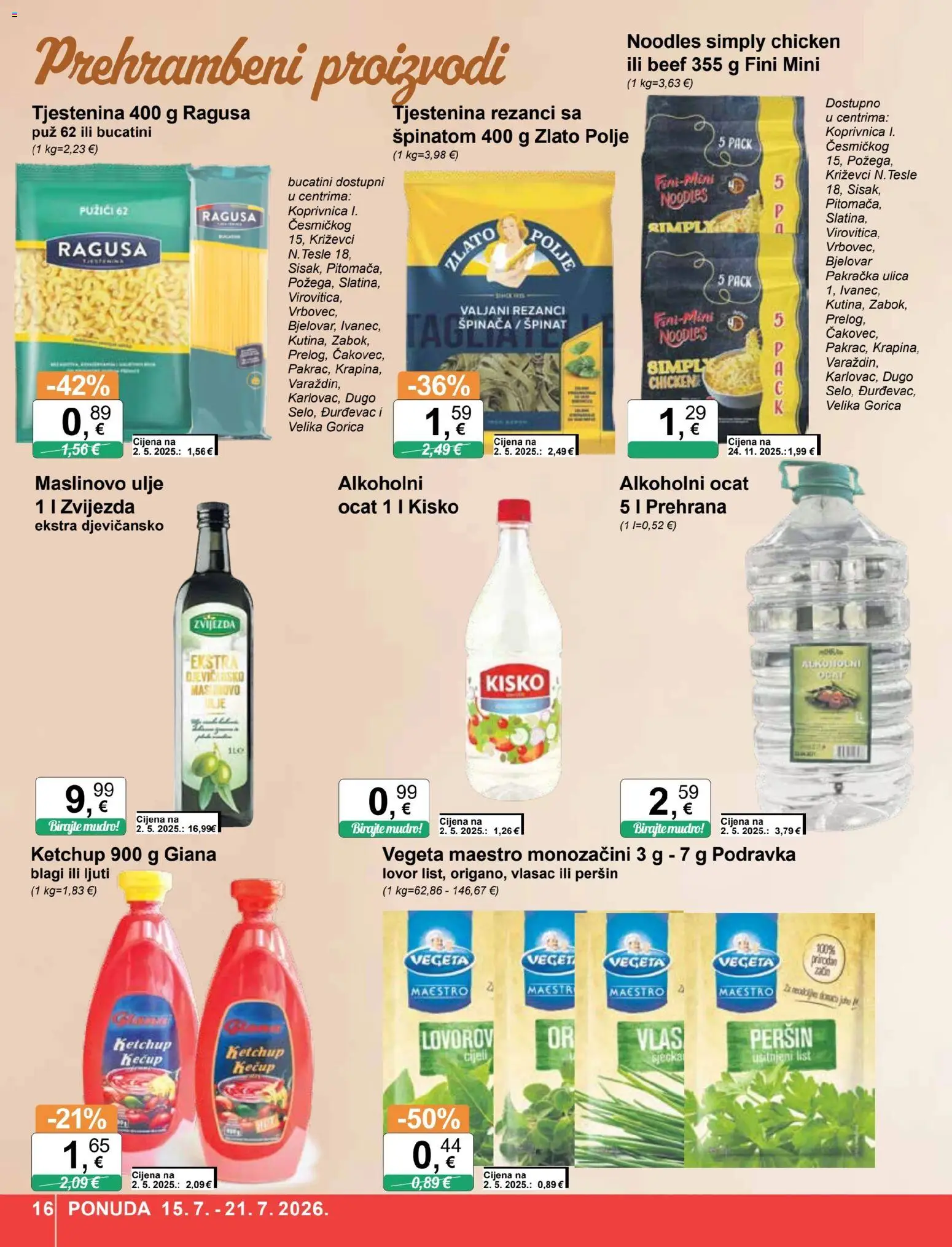 KTC katalog | vrijedi od 15.07.2026 | Stranica: 16 | Proizvodi: Špinat, Ulje, Ocat, Prehrambeni proizvodi