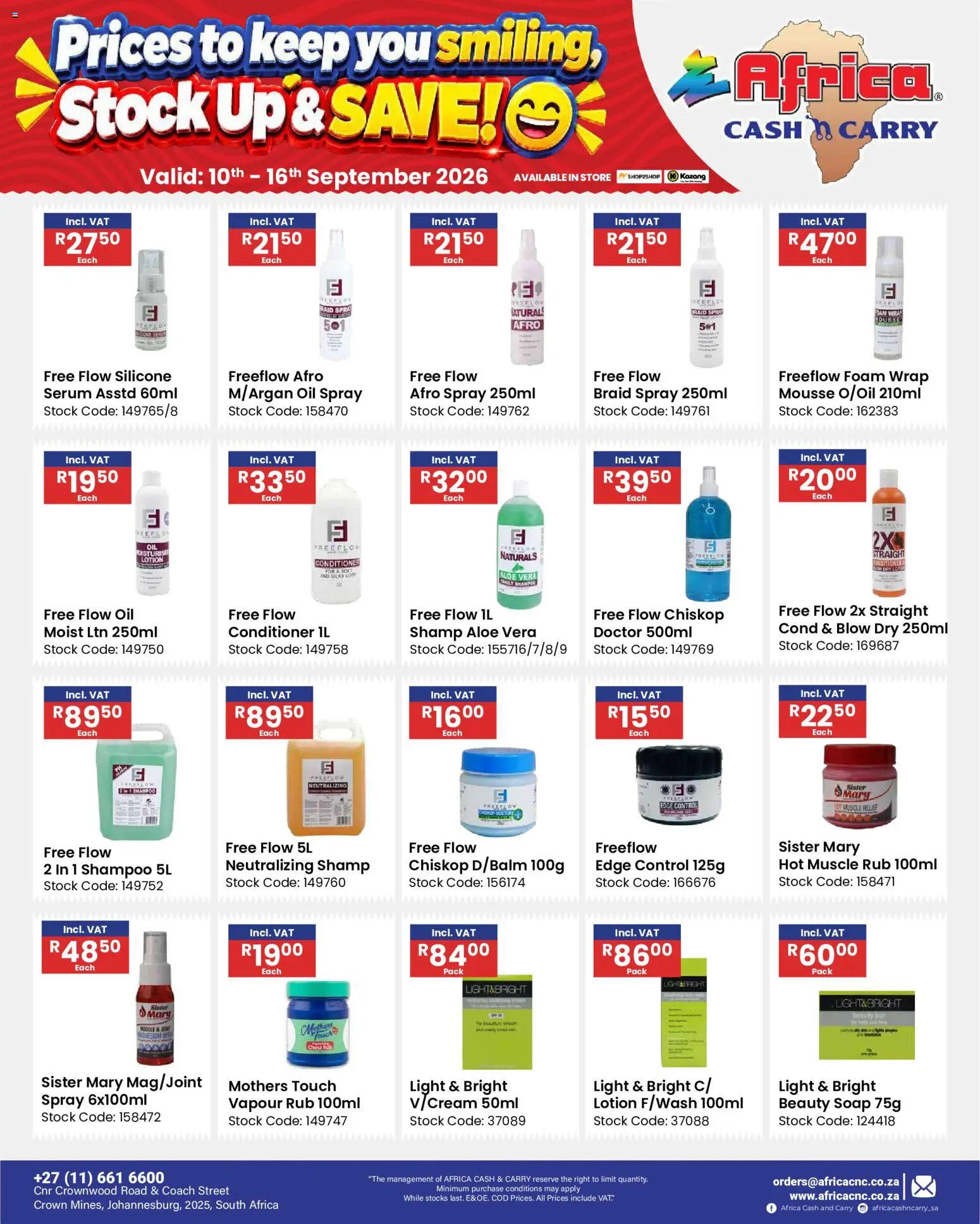New Africa Cash & Carry catalogue – valid from 10/09/2026 | Page: 68 | Products: Light, Oil, Shampoo, Stock