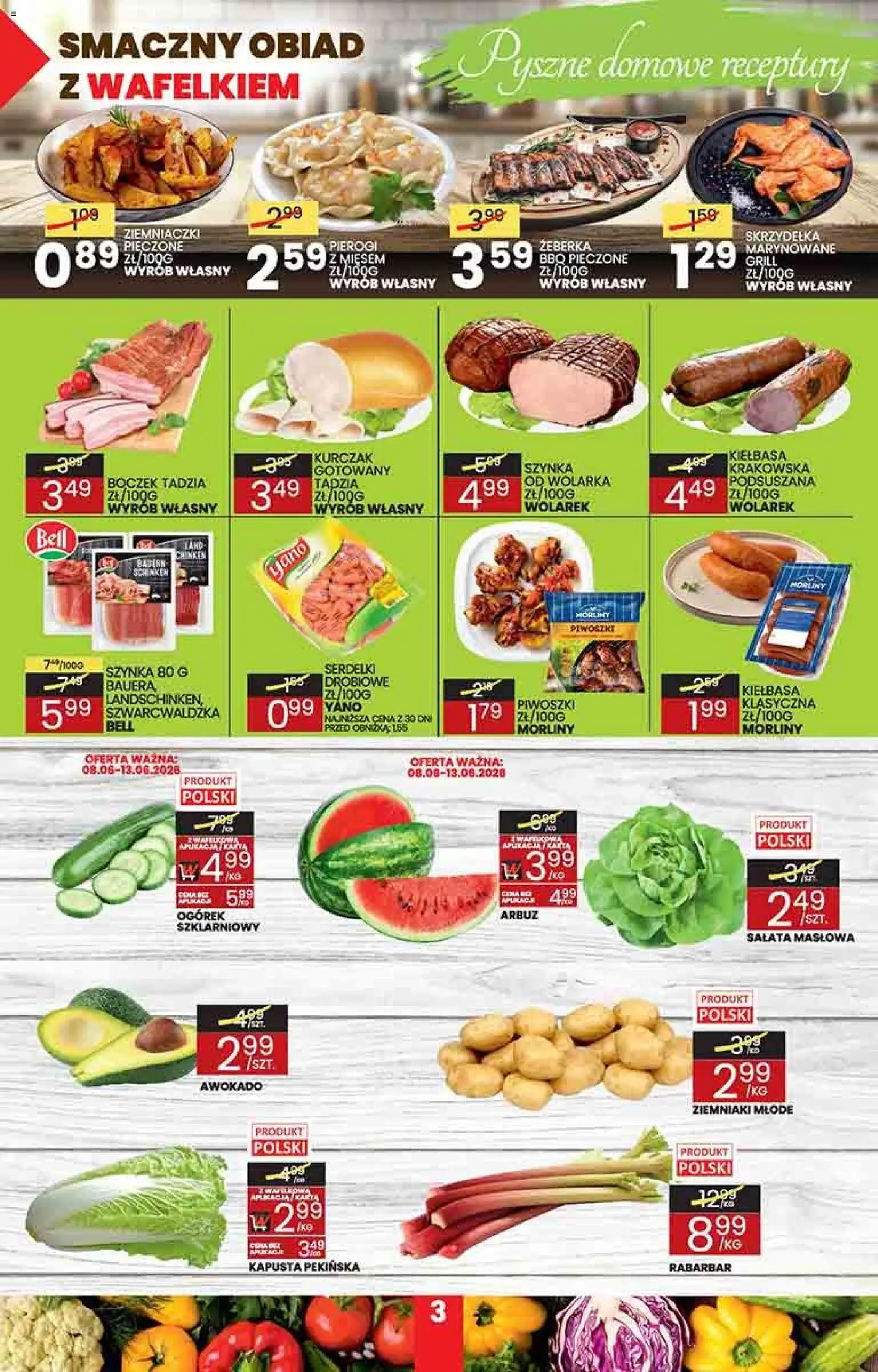 Wafelek - Wafelek Gazetka od 01.06.2026 | Strona: 3 | Produkty: Kapusta pekińska, Kurczak, Szynka, Boczek