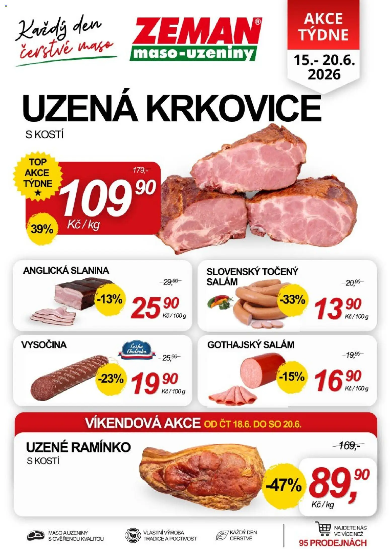 Prodejny Zeman leták od 15.06.2026 | Strana: 1 | Produkty: Salám, Vysočina, Maso, Uzená krkovice