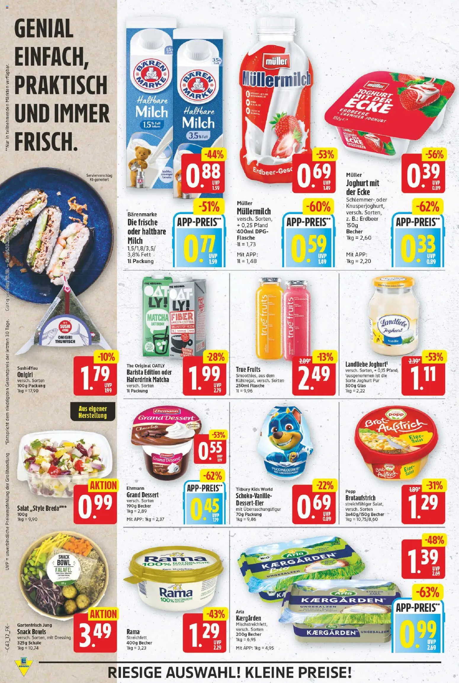 E center Prospekt – gültig ab 19.10.2026 | Seite: 12 | Produkte: Ehrmann grand dessert, Dressing, Brot, Salat