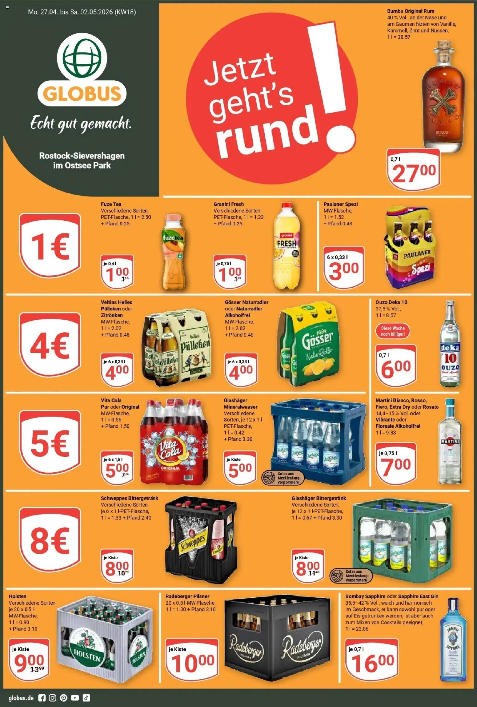 Globus Prospekt Lambrechtshagen	 – gültig ab 27.04.2026 | Seite: 1 | Produkte: Cola, Rum, Schweppes, Gin