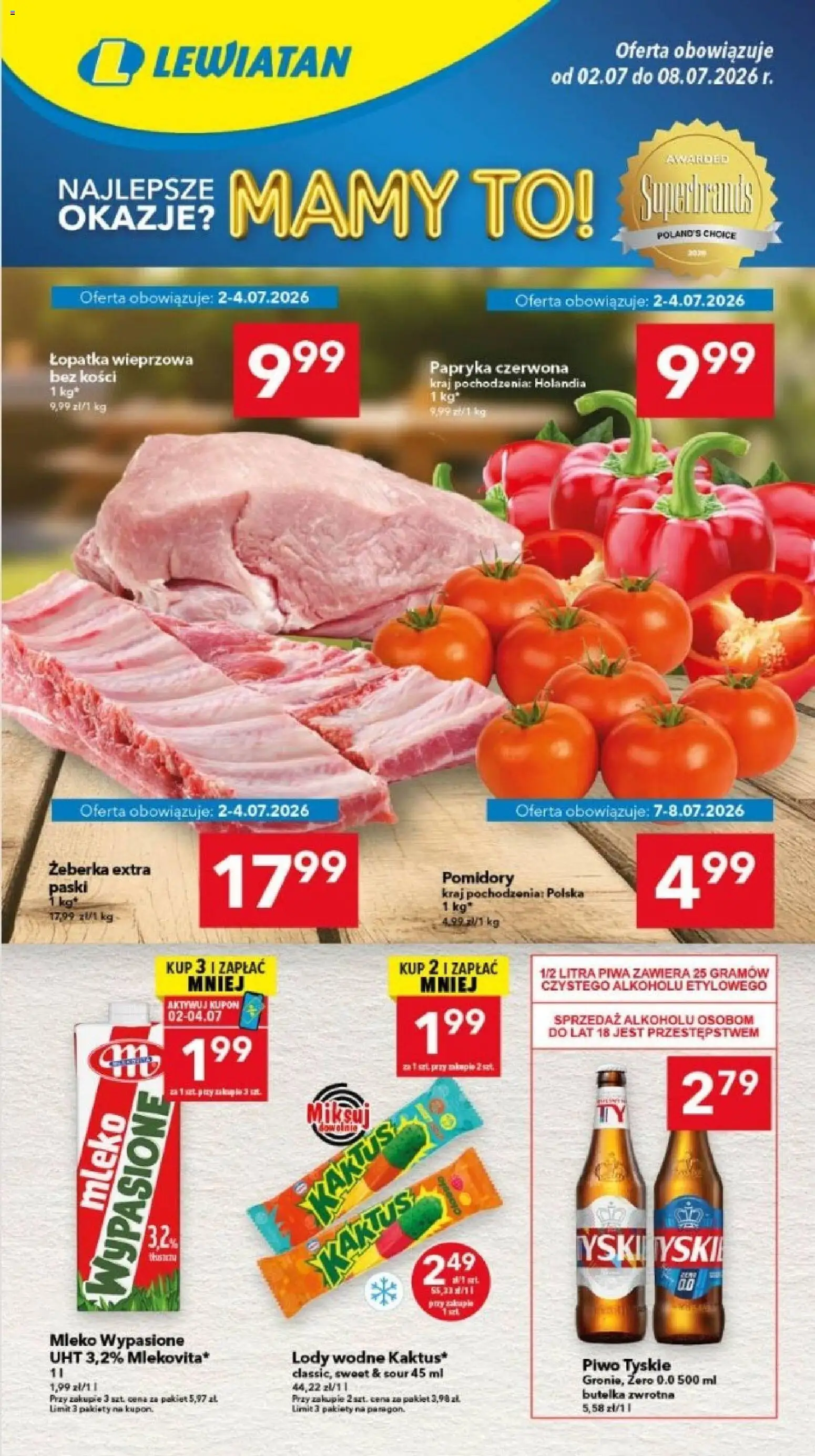 Lewiatan gazetka - Legnica od 02.07.2026 | Strona: 1 | Produkty: Papryka, Papryka czerwona, Piwo, Pomidory