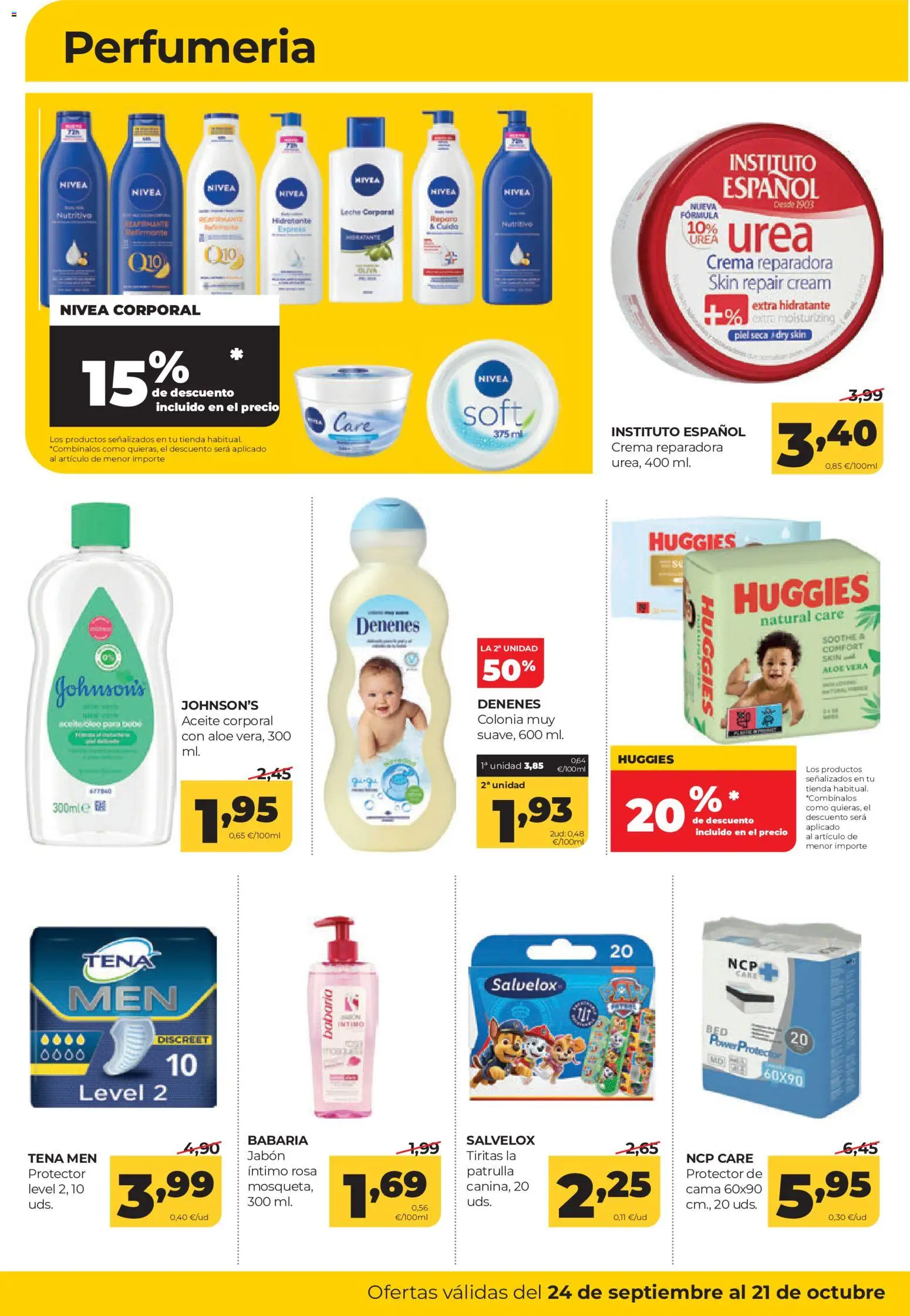 Alimerka folleto Castilla y León │ válido desde el 24/09/2026 | Página: 46 | Productos: Colonia, Aceite corporal, Tiritas, Cama