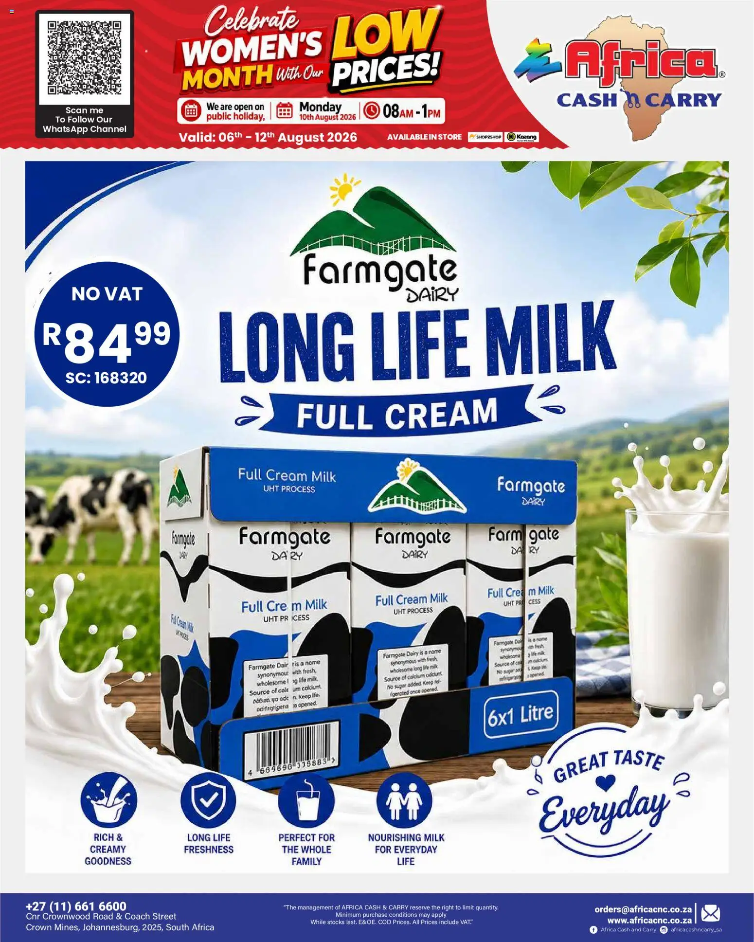 New Africa Cash & Carry catalogue – valid from 06/08/2026 | Page: 30 | Products: Milk, Gate, Cream