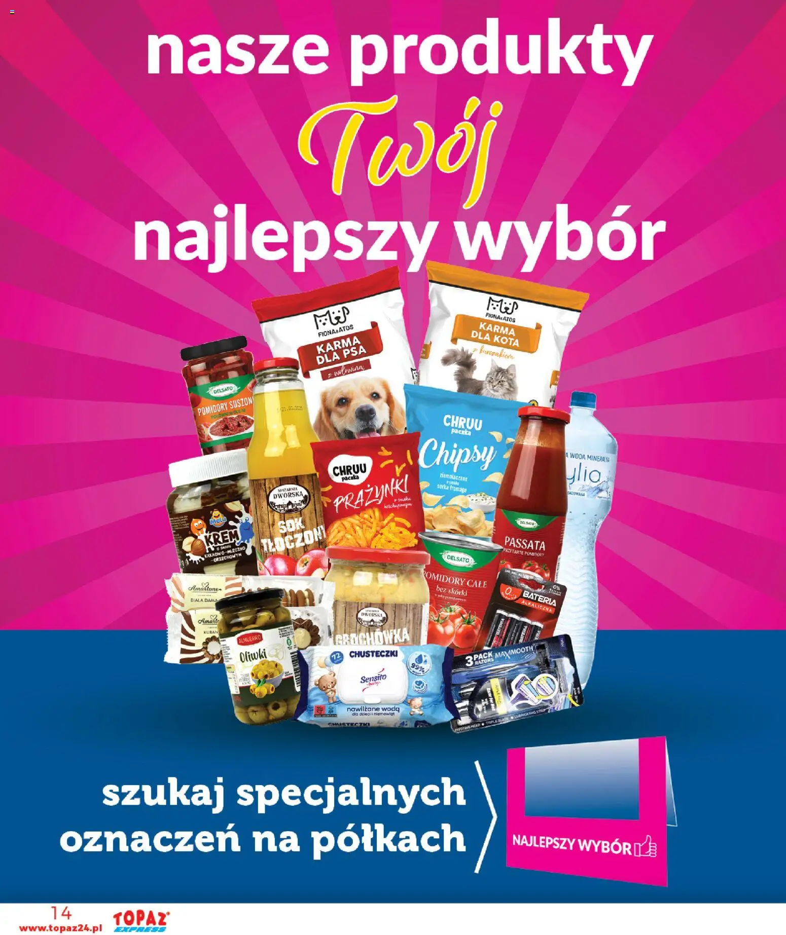 Topaz gazetka - Express od 20.08.2026 | Strona: 14 | Produkty: Chusteczki, Karma dla psa, Karma, Woda