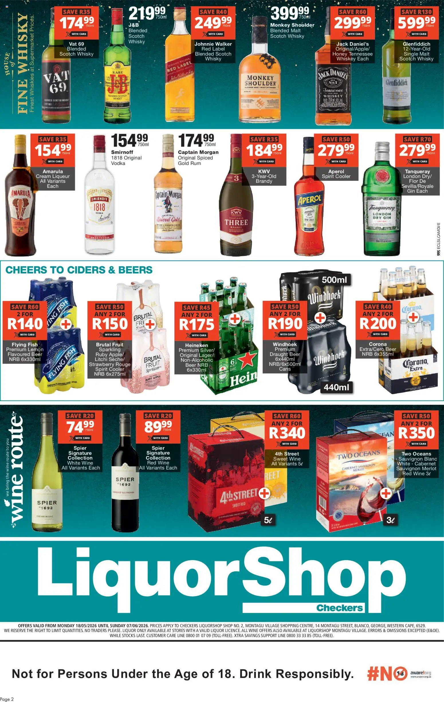 New Checkers catalogue – valid from 18.05.2026 | Page: 2 | Products: Brandy, Wine, Fish, Lemon