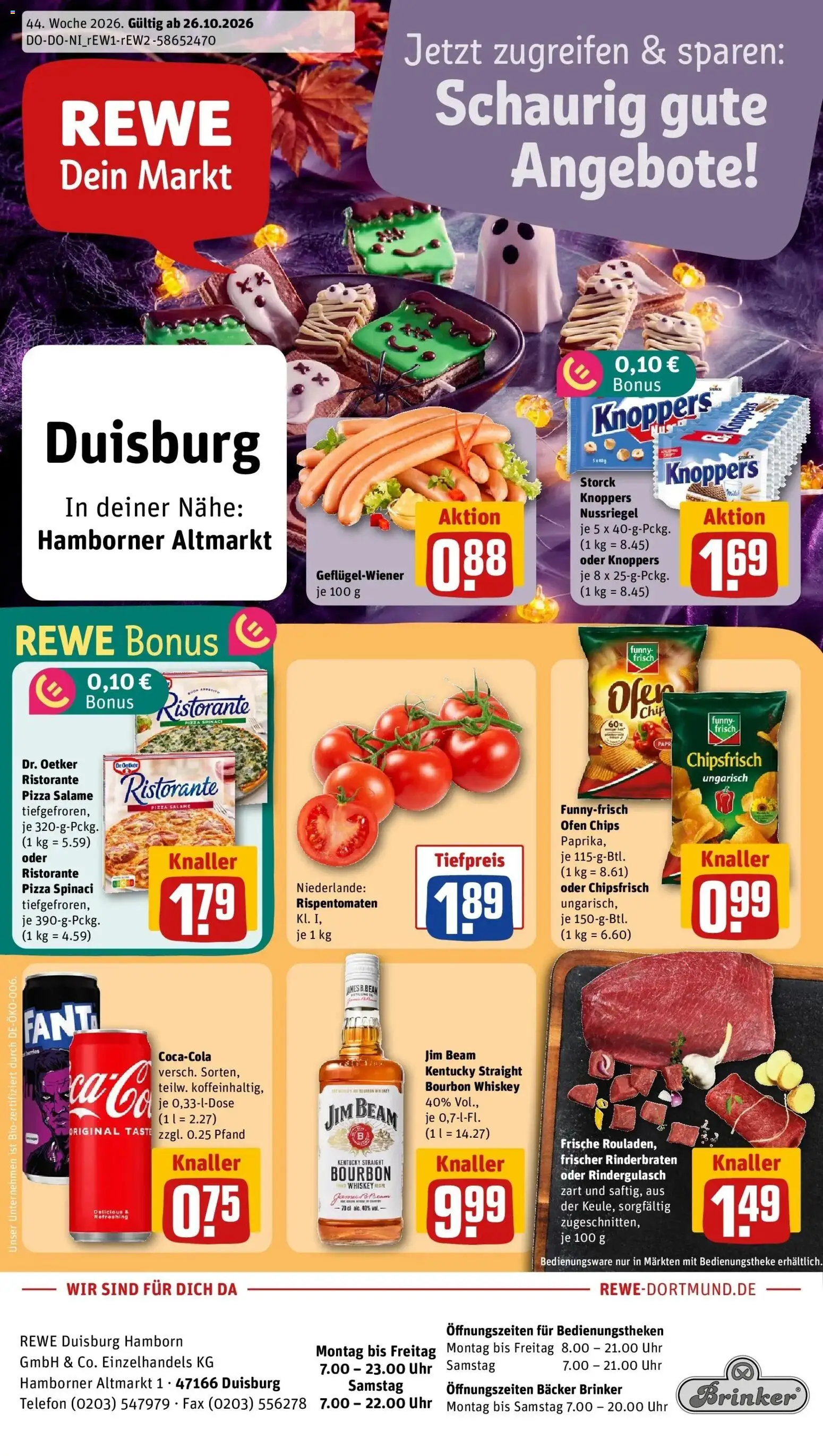REWE Prospekt ab 26.10.2026 zum Blättern » Angebote | Seite: 1 | Produkte: Ofen, Rindergulasch, Pizza, Telefon