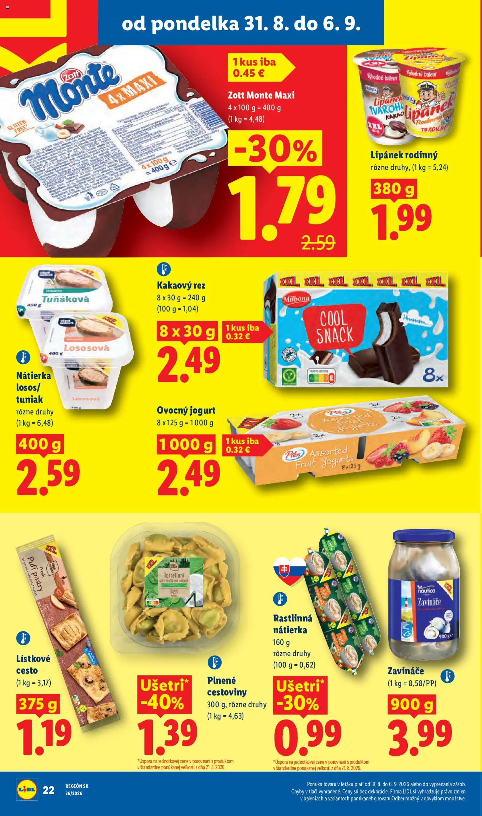 Nové Lidl akcie – leták je platný od 31.08.2026 | Strana: 30 | Produkty: Tuniak, Cesto, Cestoviny, Kakao