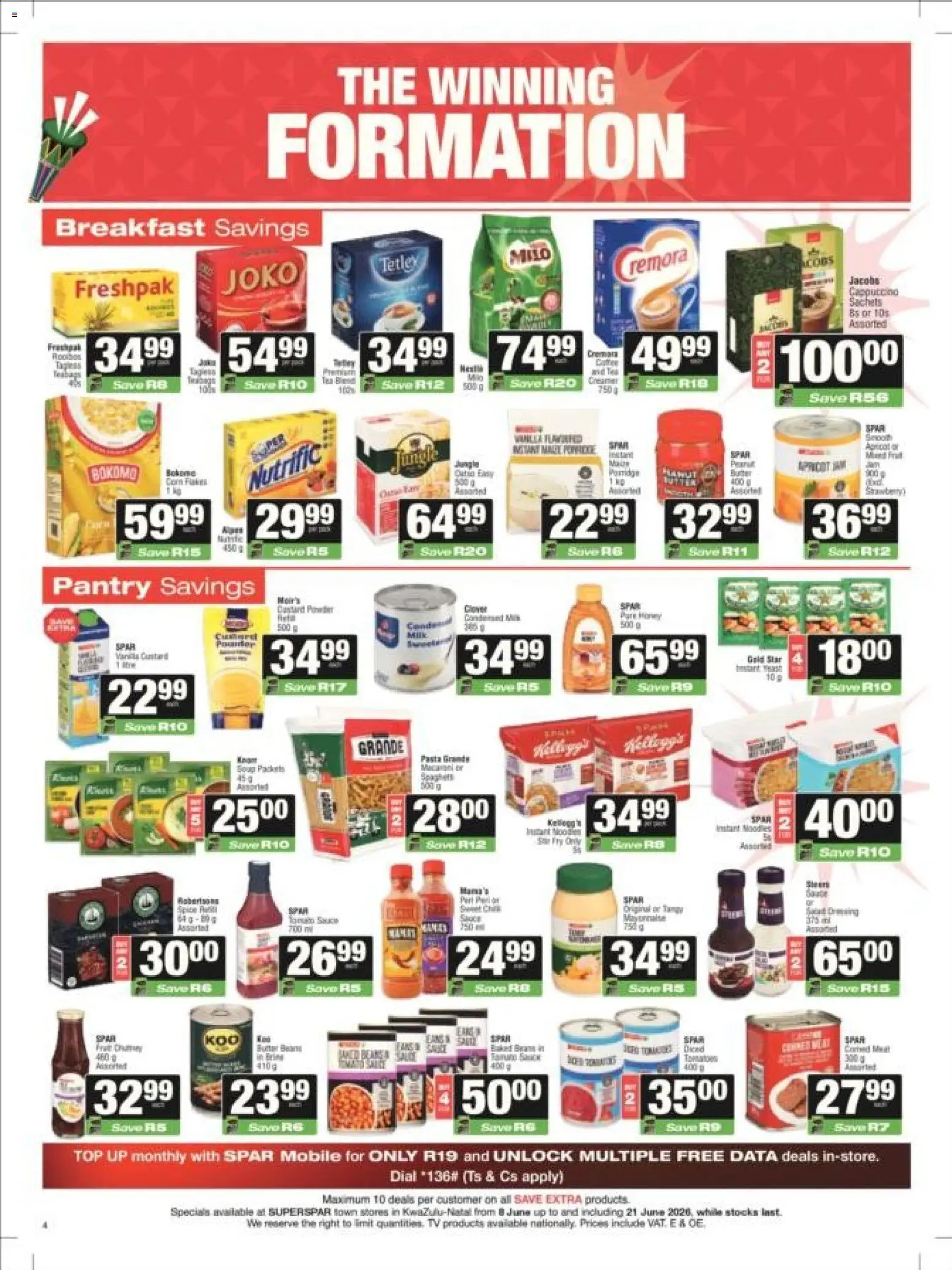New Superspar catalogue – valid from 08.06.2026 | Page: 4 | Products: Data, TV, Noodles, Pasta