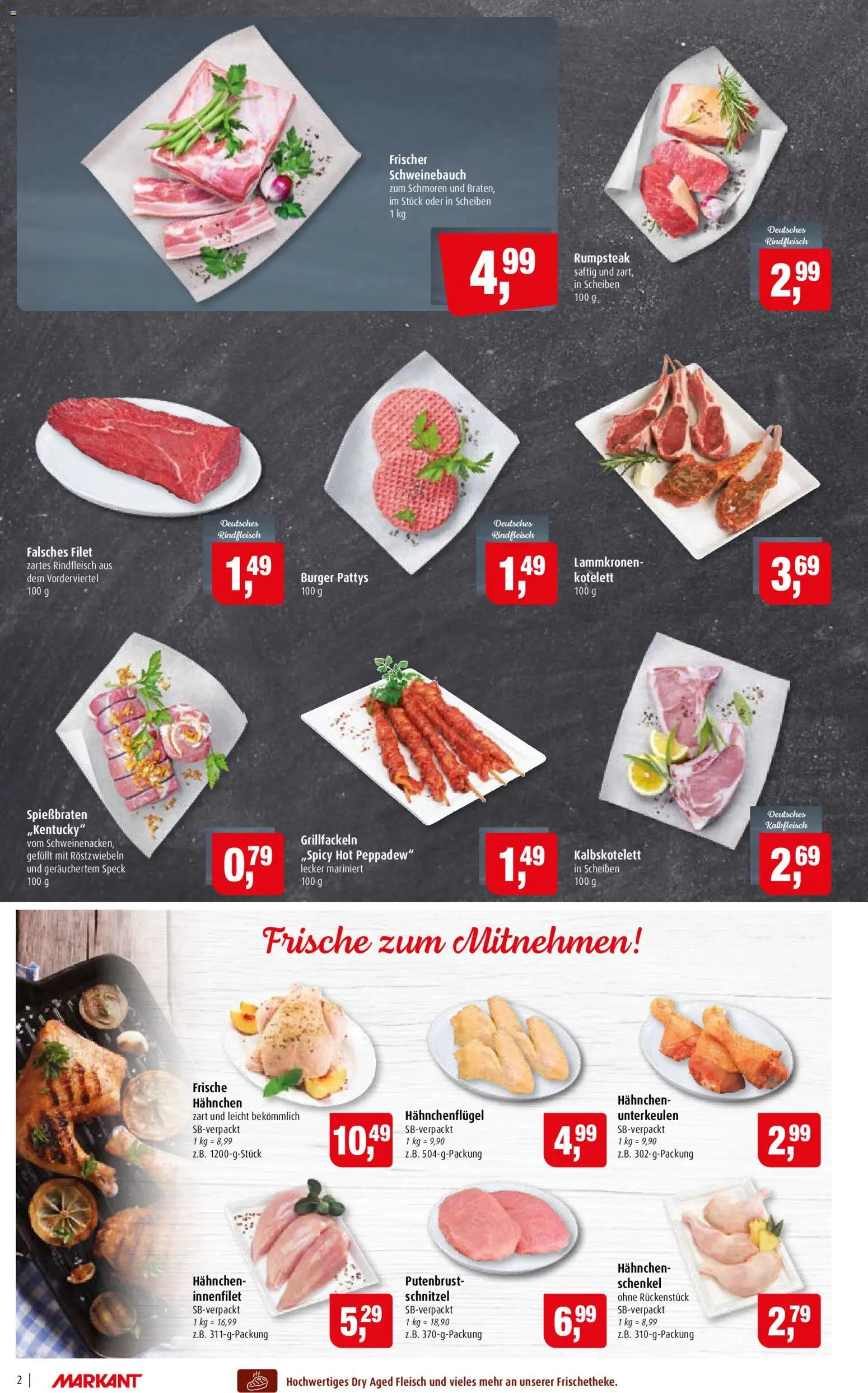 Markant Prospekt – gültig ab 13.07.2026 | Seite: 2 | Produkte: Hahnchen, Schweinebauch, Burger, Schnitzel