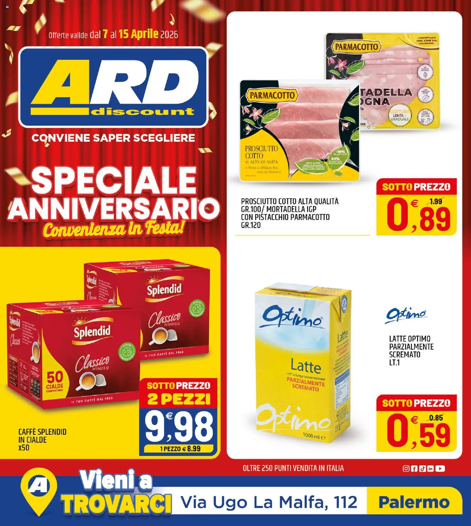 Volantino ARD Discount del 07.04.2026 | Pagina: 1 | Prodotti: Prosciutto Cotto, Caffè, Latte, Prosciutto