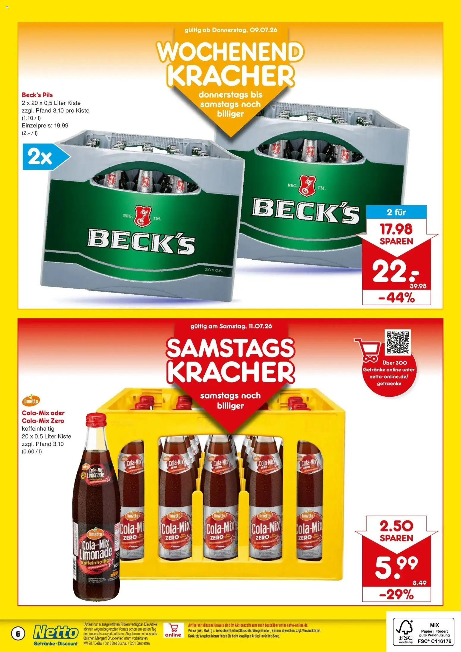 Netto Marken-Discount - Netto: Getränkeangebote – gültig ab 05.07.2026 | Seite: 6 | Produkte: Cola, Bad, Pils, Limonade