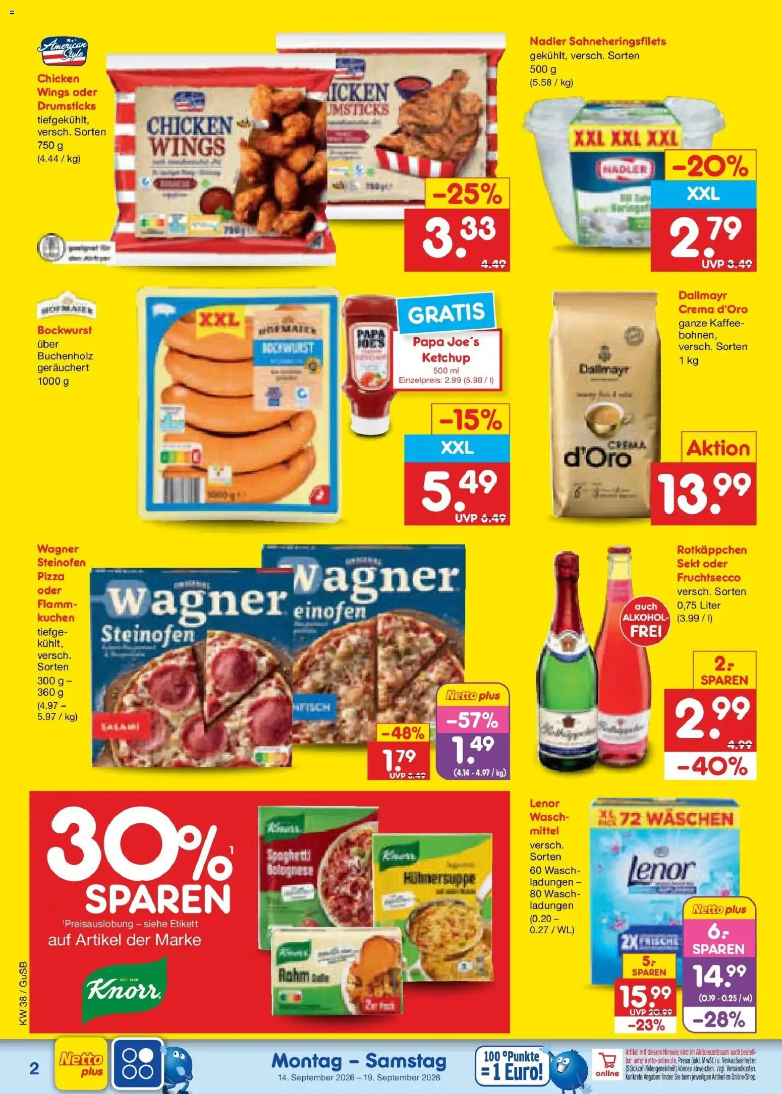 Netto Marken-Discount Prospekt Machern – gültig ab 14.09.2026 | Seite: 2 | Produkte: Lenor, Sekt, Alkohol, Rotkäppchen