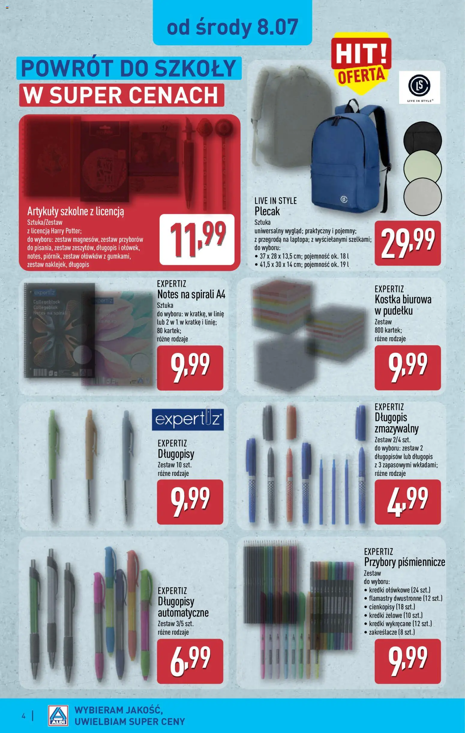 Aldi gazetka - Hity od Środy i od Soboty od 08.07.2026 | Strona: 4 | Produkty: Plecak, Artykuły szkolne