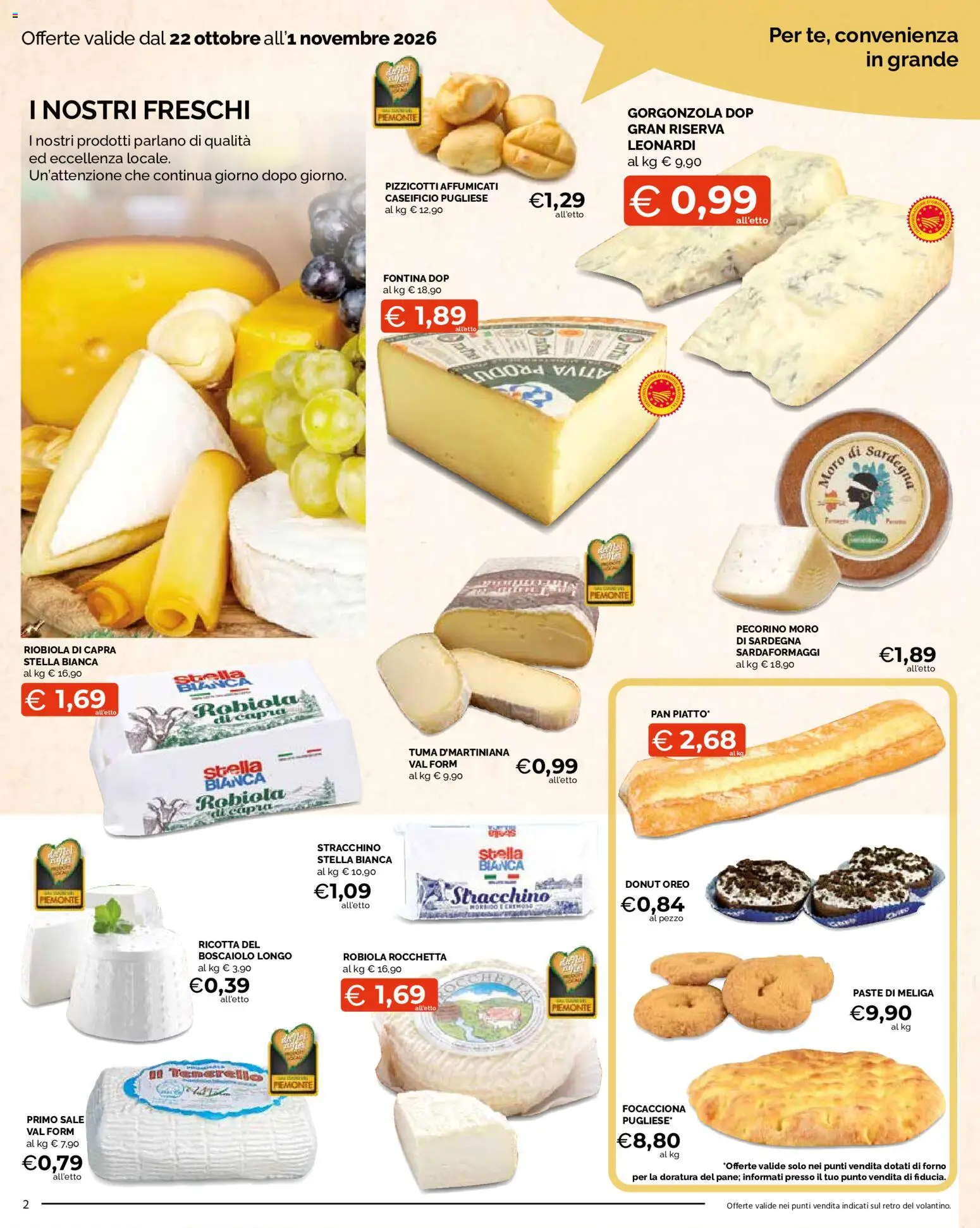 Volantino Mercatò del 22/10/2026 | Pagina: 2 | Prodotti: Ricotta, Forno, Robiola, Pecorino