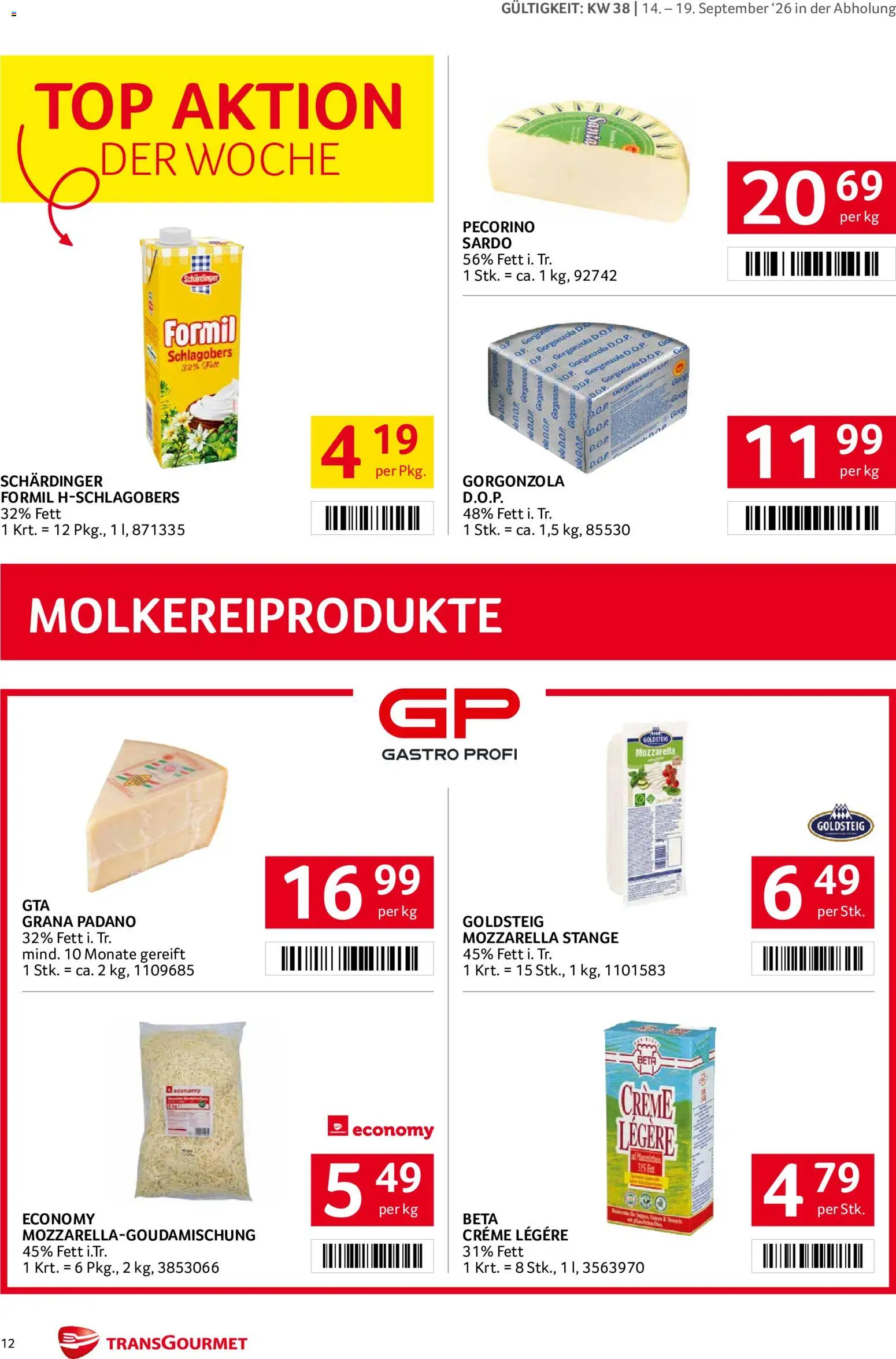 Transgourmet Flugblatt gültig ab 14.09.2026 | Seite: 12 | Produkte: Creme