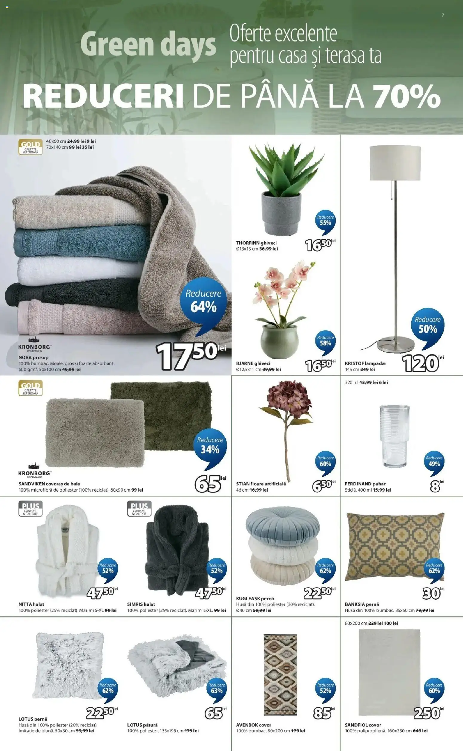 Noul catalog JYSK – valabil de la 16.04.2026 | Pagină: 7 | Produse: Pătură, Covor, Floare artificială, Covoraș de baie