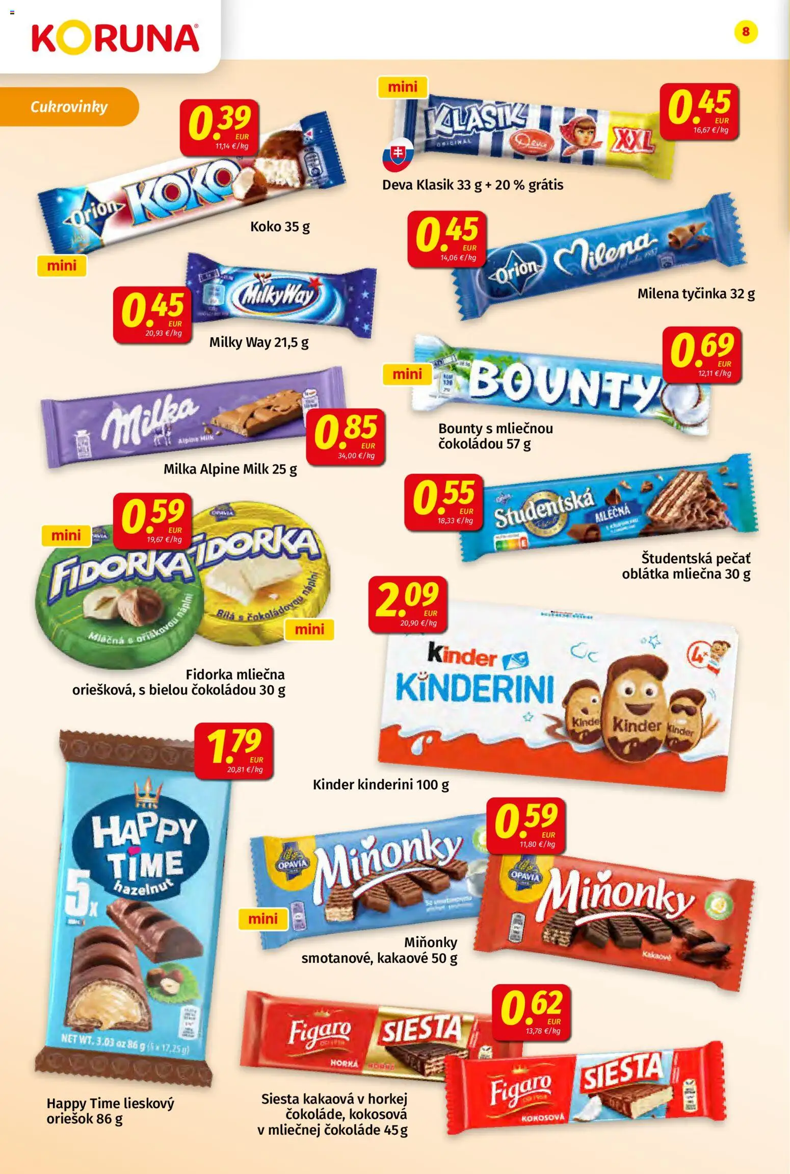 Nové Koruna akcie – leták je platný od 22.05.2026 | Strana: 8 | Produkty: Kinder, Študentská pečať, Milka