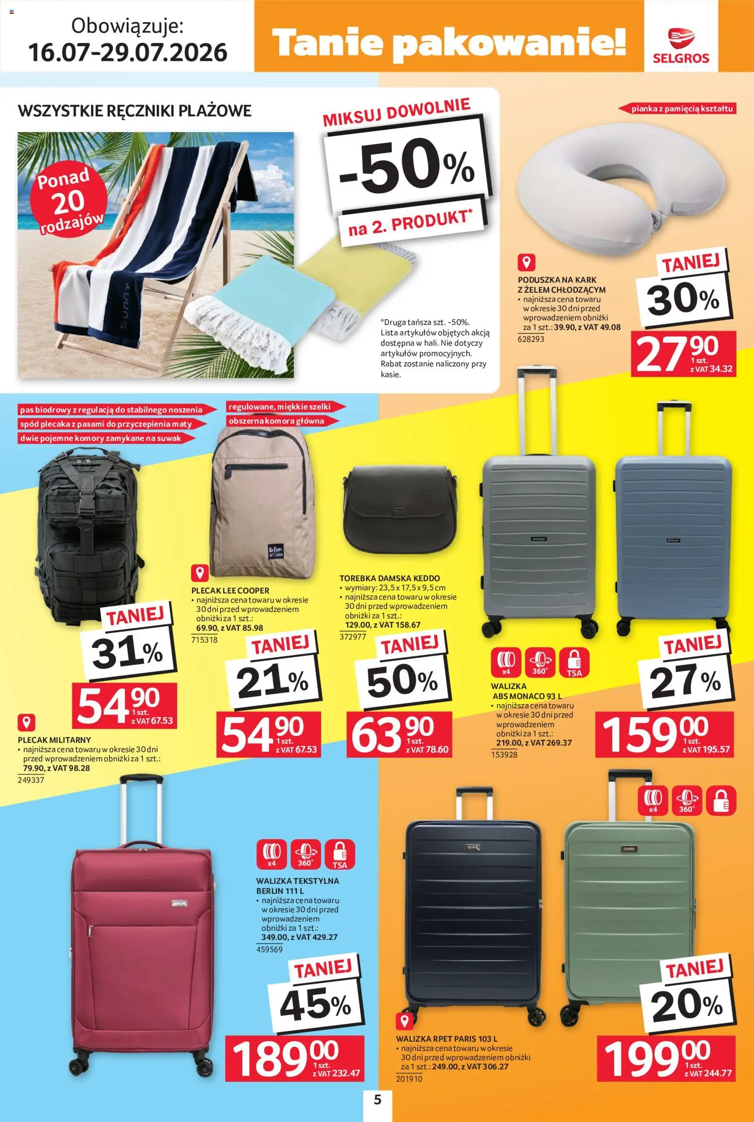 Selgros cash&carry gazetka - Black Weeks od 16.07.2026 | Strona: 5 | Produkty: Torebka, Plecak, Walizka, Poduszka