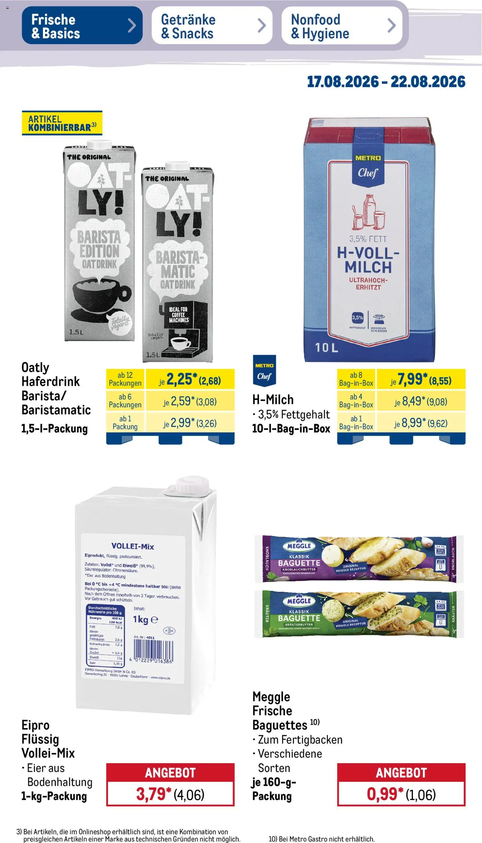 Metro Prospekt – gültig ab 17.08.2026 | Seite: 15 | Produkte: Baguette, Salz, Oatly, Knoblauch