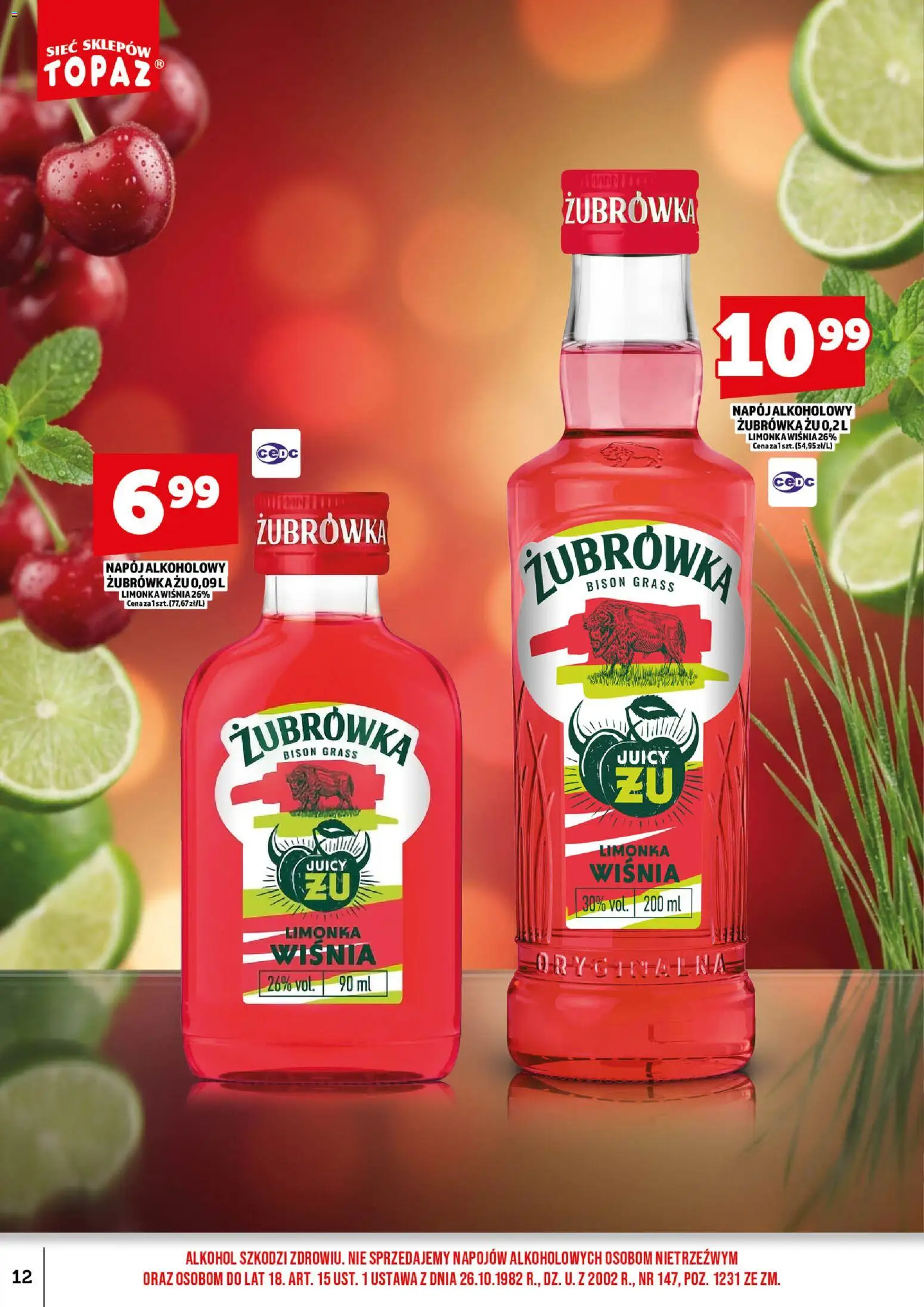 Topaz gazetka alkoholowa od 01.09.2026 | Strona: 14 | Produkty: Limonka, Żubrówka, Alkohol