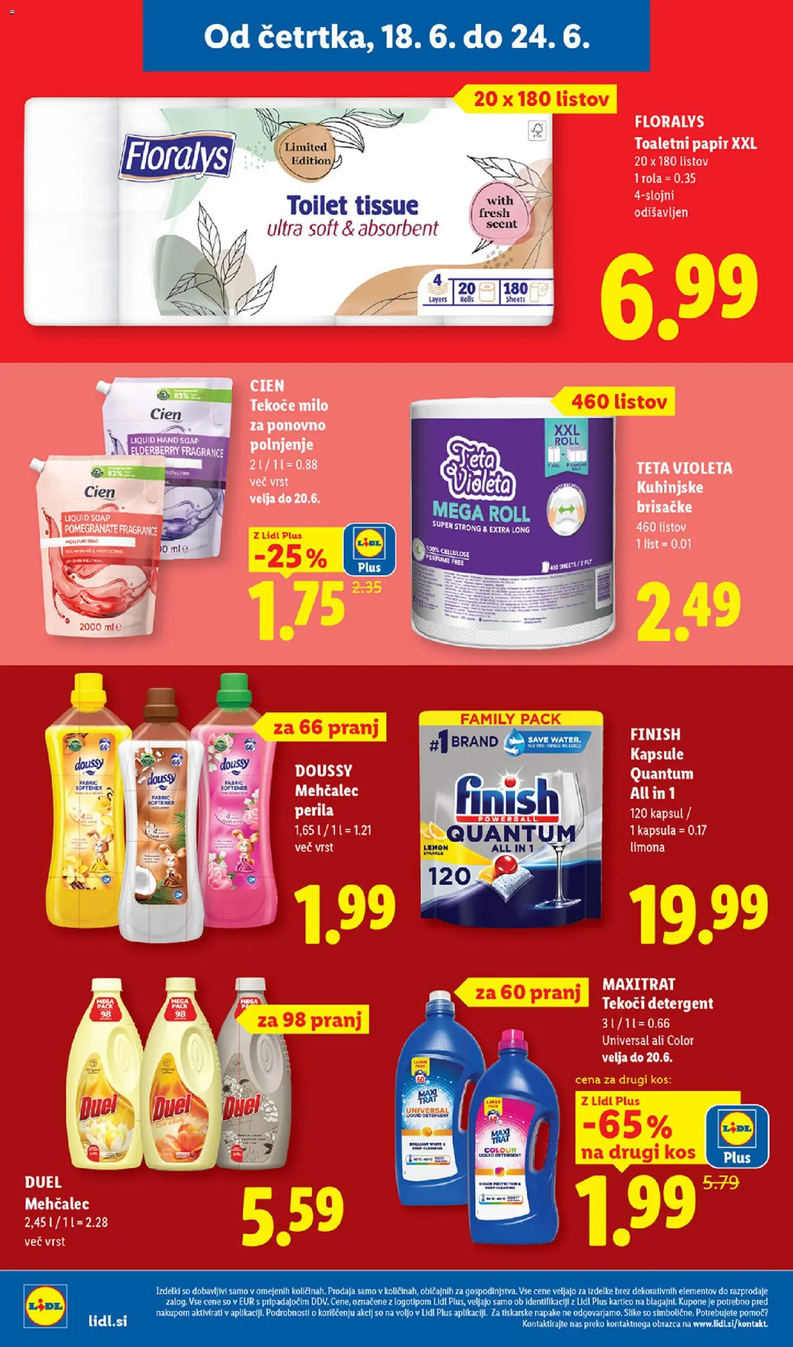 Novi Lidl katalog ponudbe – veljaven od 18.06.2026 | Stran: 20 | Izdelki: Toaletni papir, Kos, Milo, Detergent