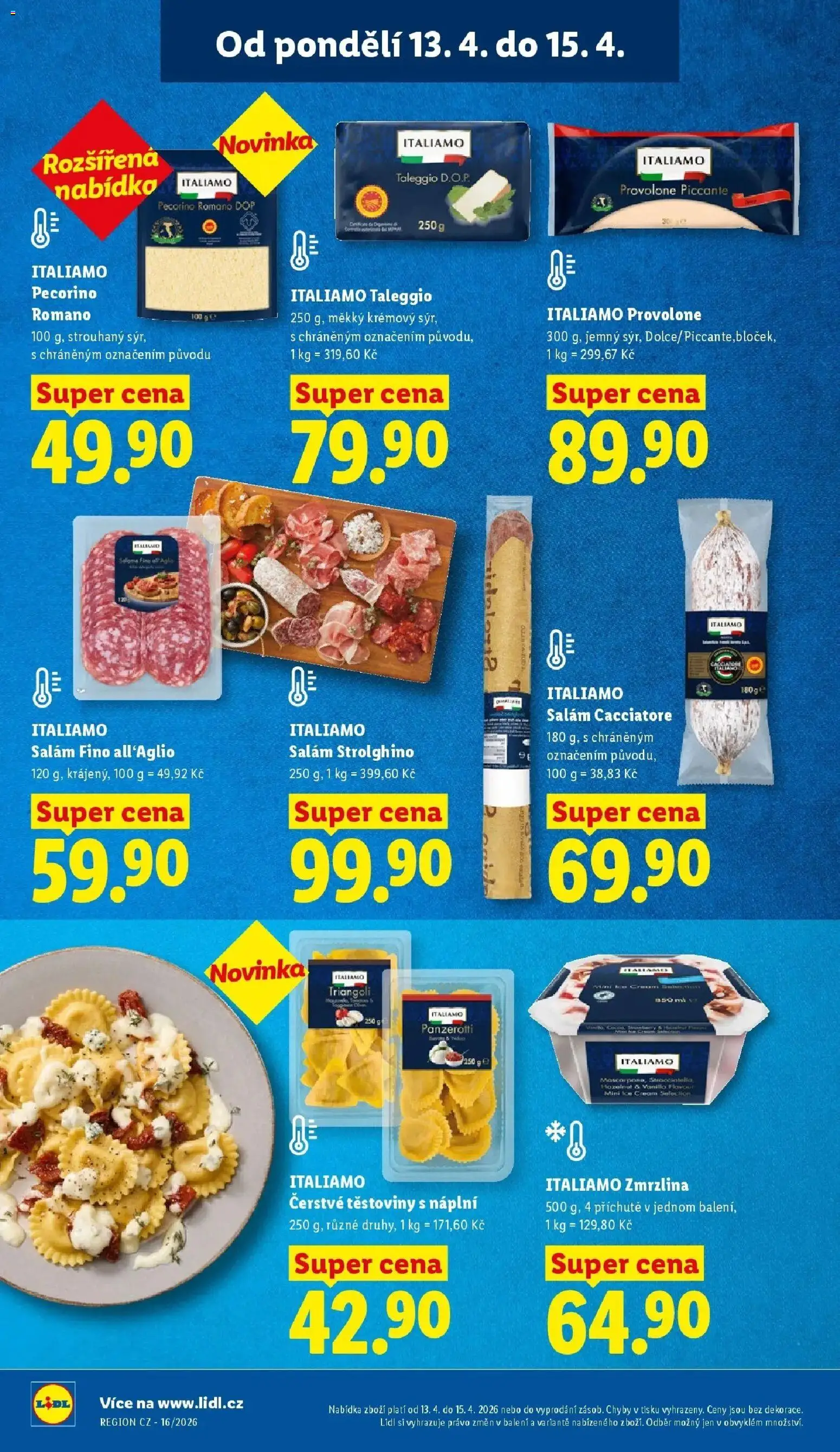 Lidl aktuální leták od 13.04.2026 | Strana: 18 | Produkty: Čerstvé těstoviny, Provolone, Pecorino Romano, Taleggio
